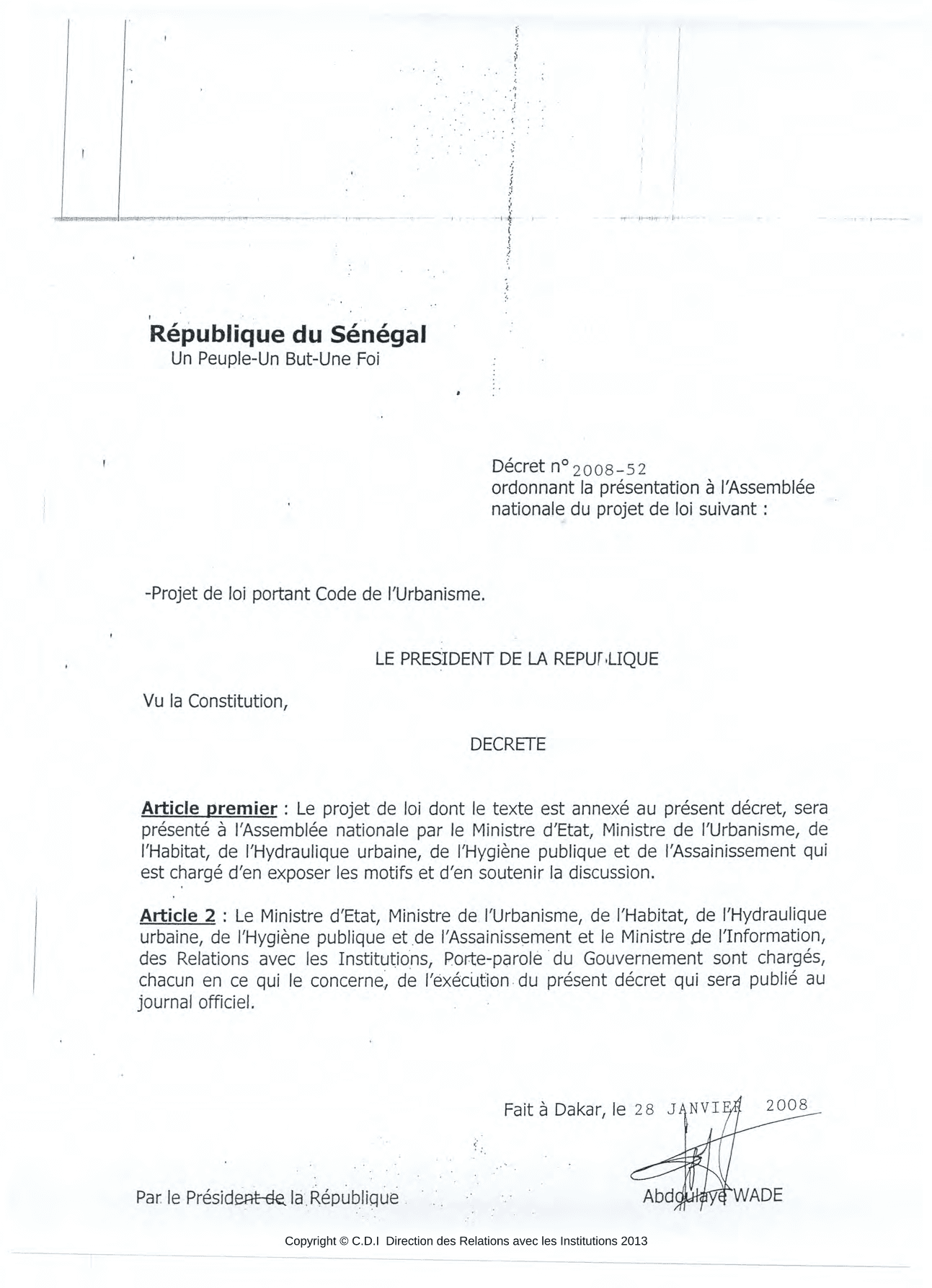 Loi n°2008-43 du 20 août 2008 portant Code de l'Urbanisme