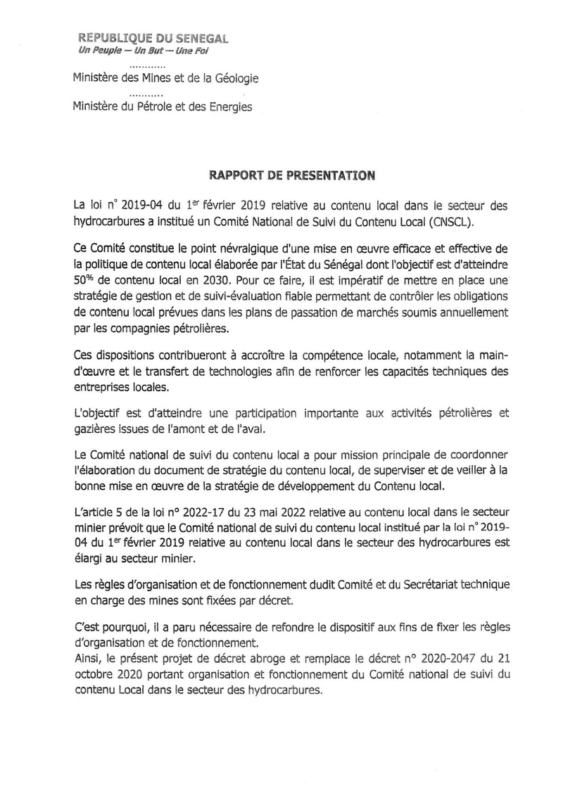 Décrets n° 2023-990 et n° 2023-991 relatifs au CNSCL et au FADCL dans les secteurs des hydrocarbures et des mines – Sénégal