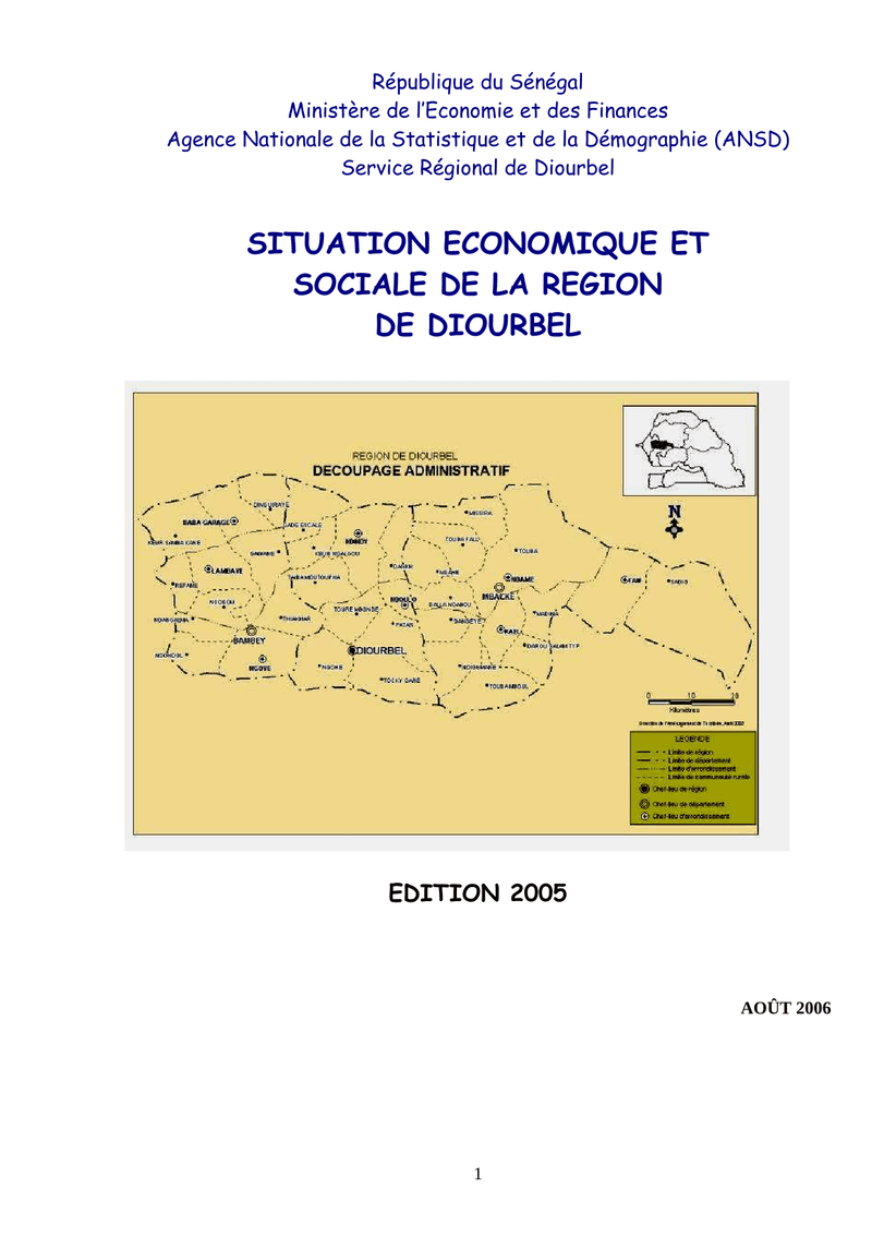 Situation économique et sociale (SES) de la région de Diourbel, édition 2005 – ANSD