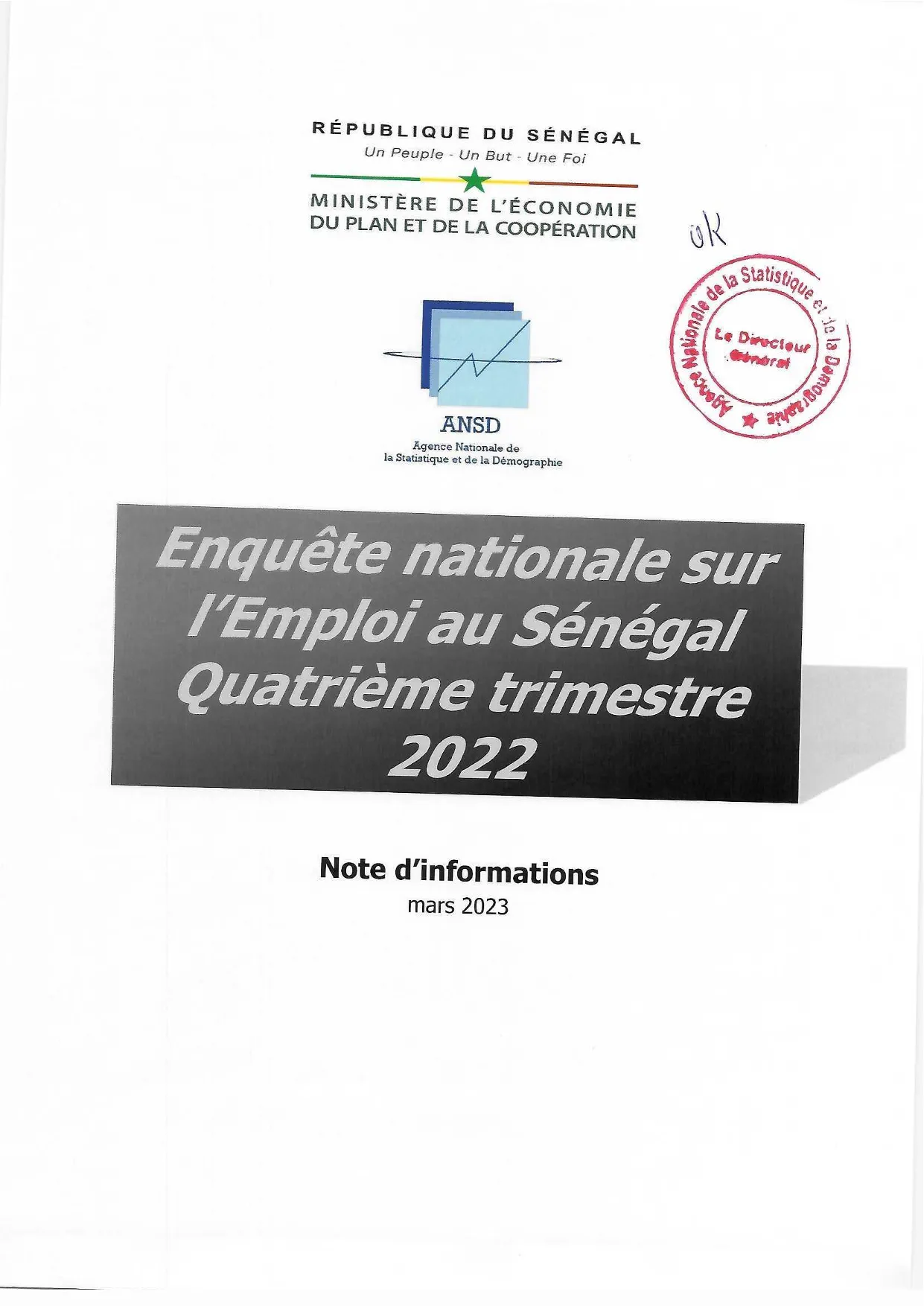 Enquête nationale sur l'emploi au Sénégal (ENES), quatrième trimestre 2022 – ANSD