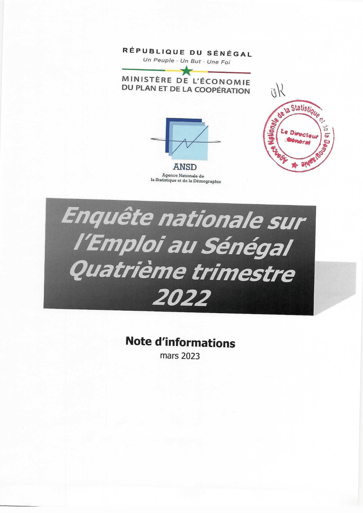 Enquête nationale sur l'emploi au Sénégal (ENES), quatrième trimestre 2022 – ANSD