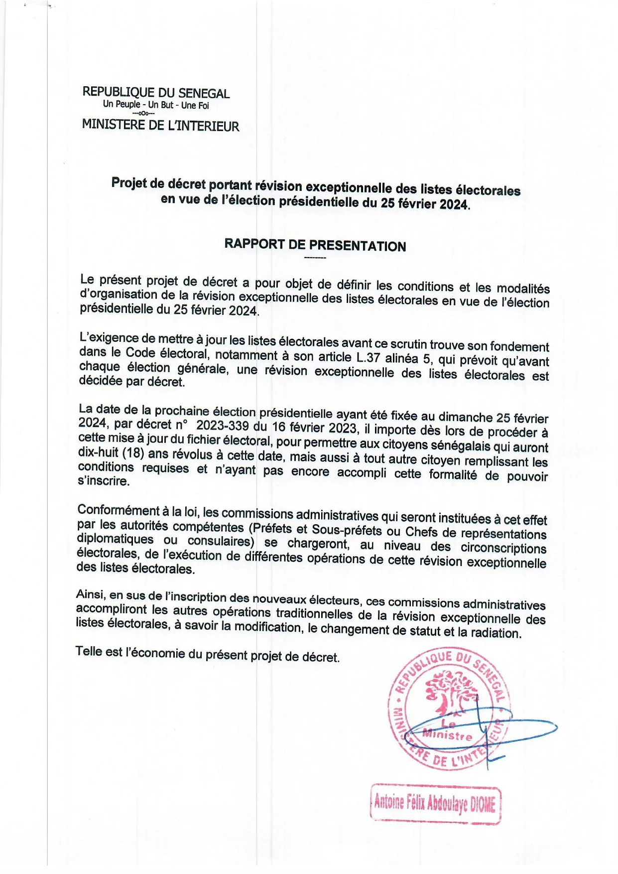Décret n° 2023-464 portant révision exceptionnelle des listes électorales en vue de l’élection présidentielle du 25 février 2024 – Président de la République du Sénégal