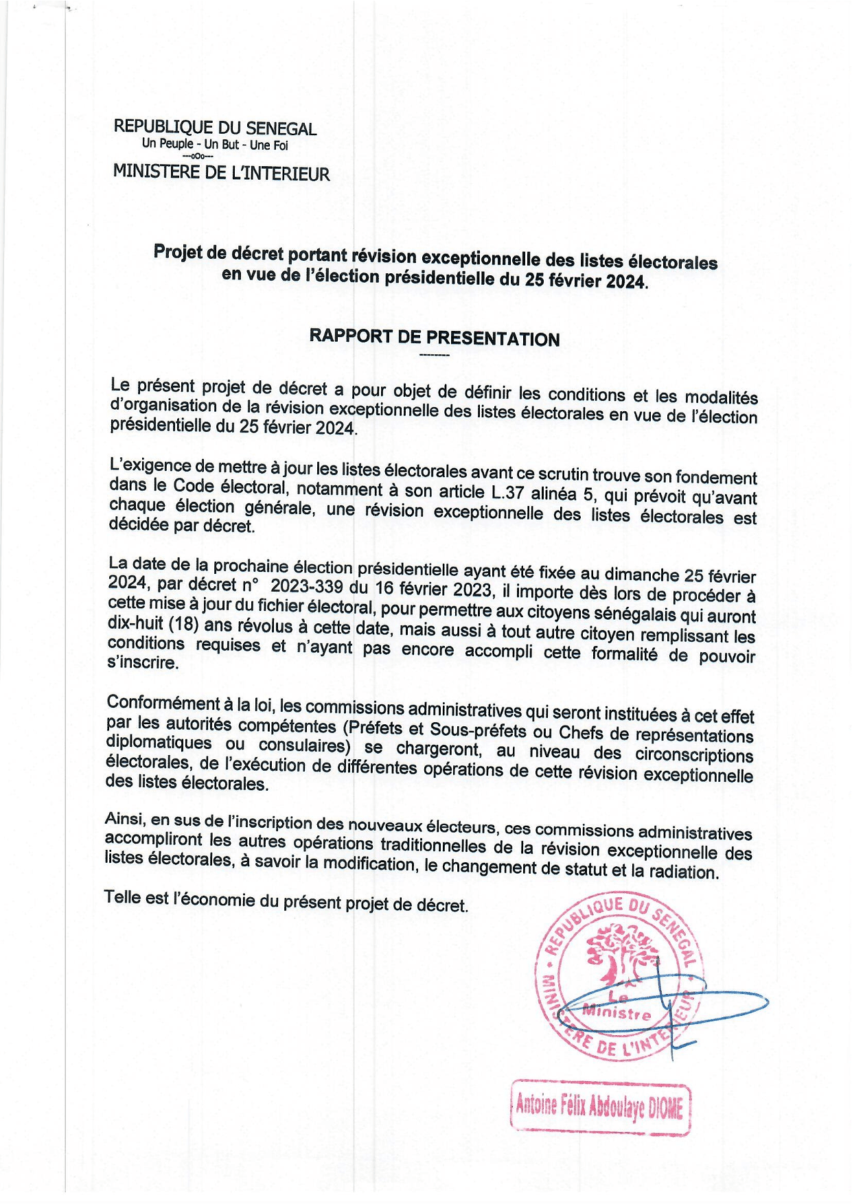 Décret n° 2023-464 portant révision exceptionnelle des listes électorales en vue de l’élection présidentielle du 25 février 2024 – Président de la République du Sénégal