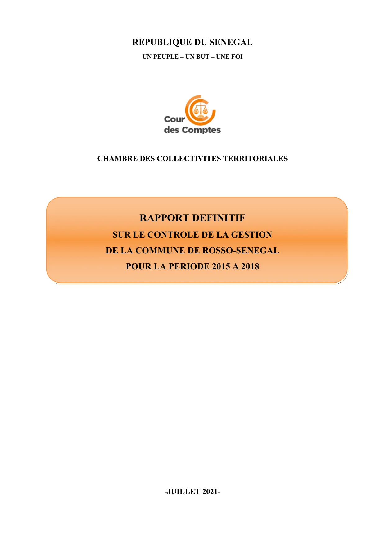 Cour des comptes Rapport commune de Rosso Sénégal (2015-2018)