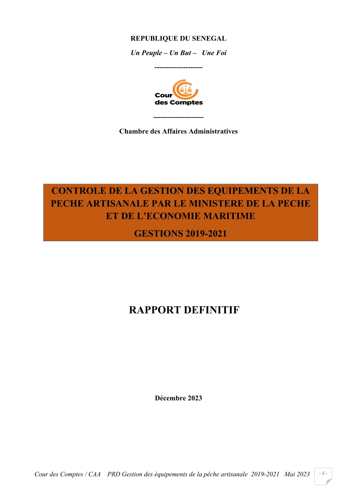 Cour des comptes Gestion des équipements de la pêche artisanale (2019-2021)