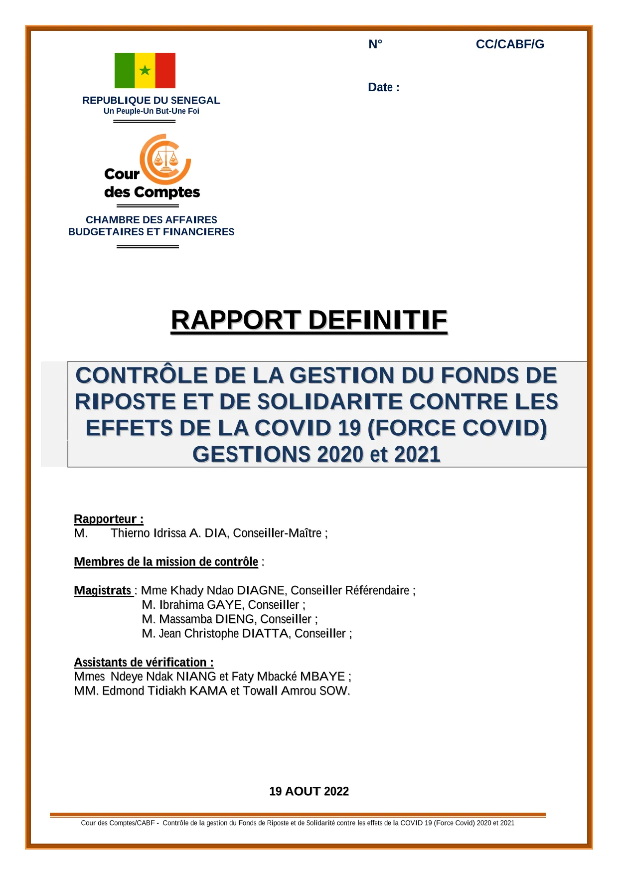 Cour des comptes Rapport du contrôle des fonds FORCE COVID-19