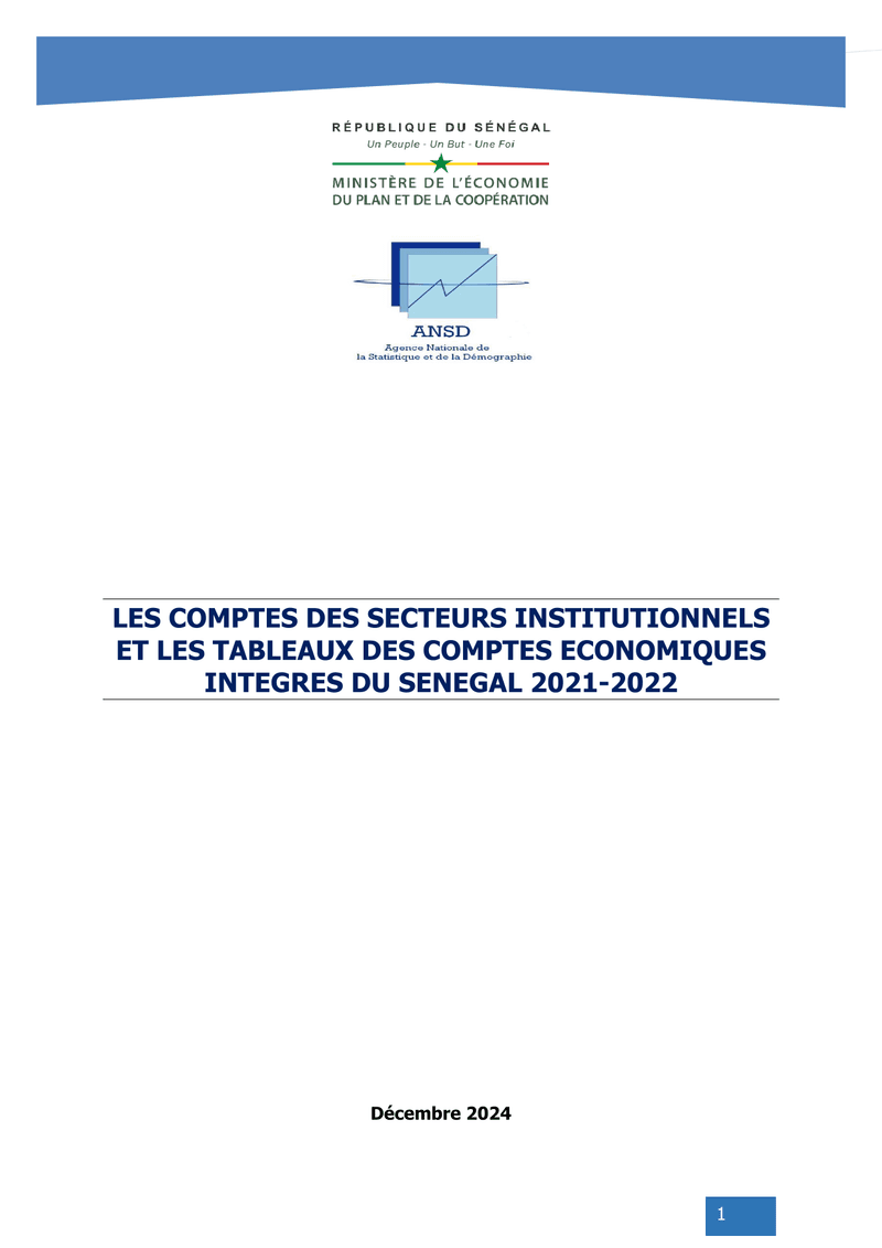 Comptes des secteurs institutionnels et tableaux des comptes économiques intégrés du Sénégal 2021-20