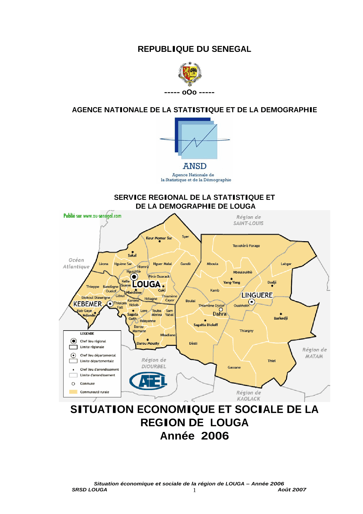 Situation économique et sociale (SES) de la région de Louga, année 2006 – ANSD