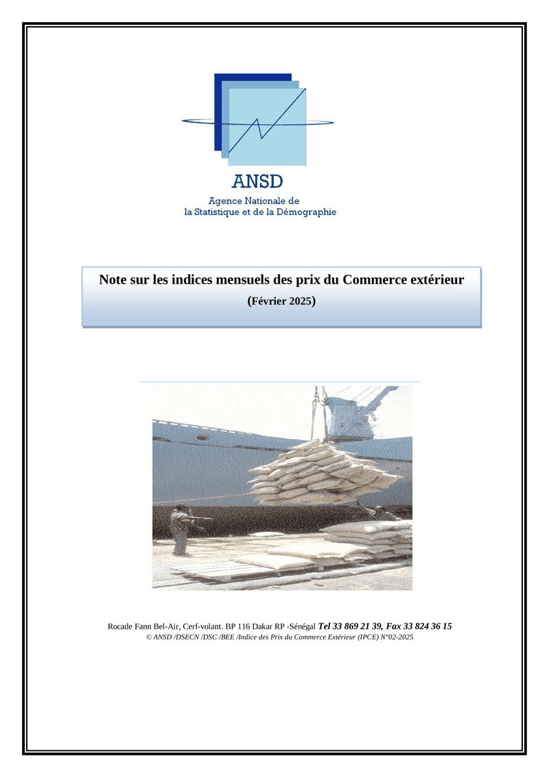 Indice des prix du commerce extérieur (IPCE) du Sénégal, février 2025 – ANSD