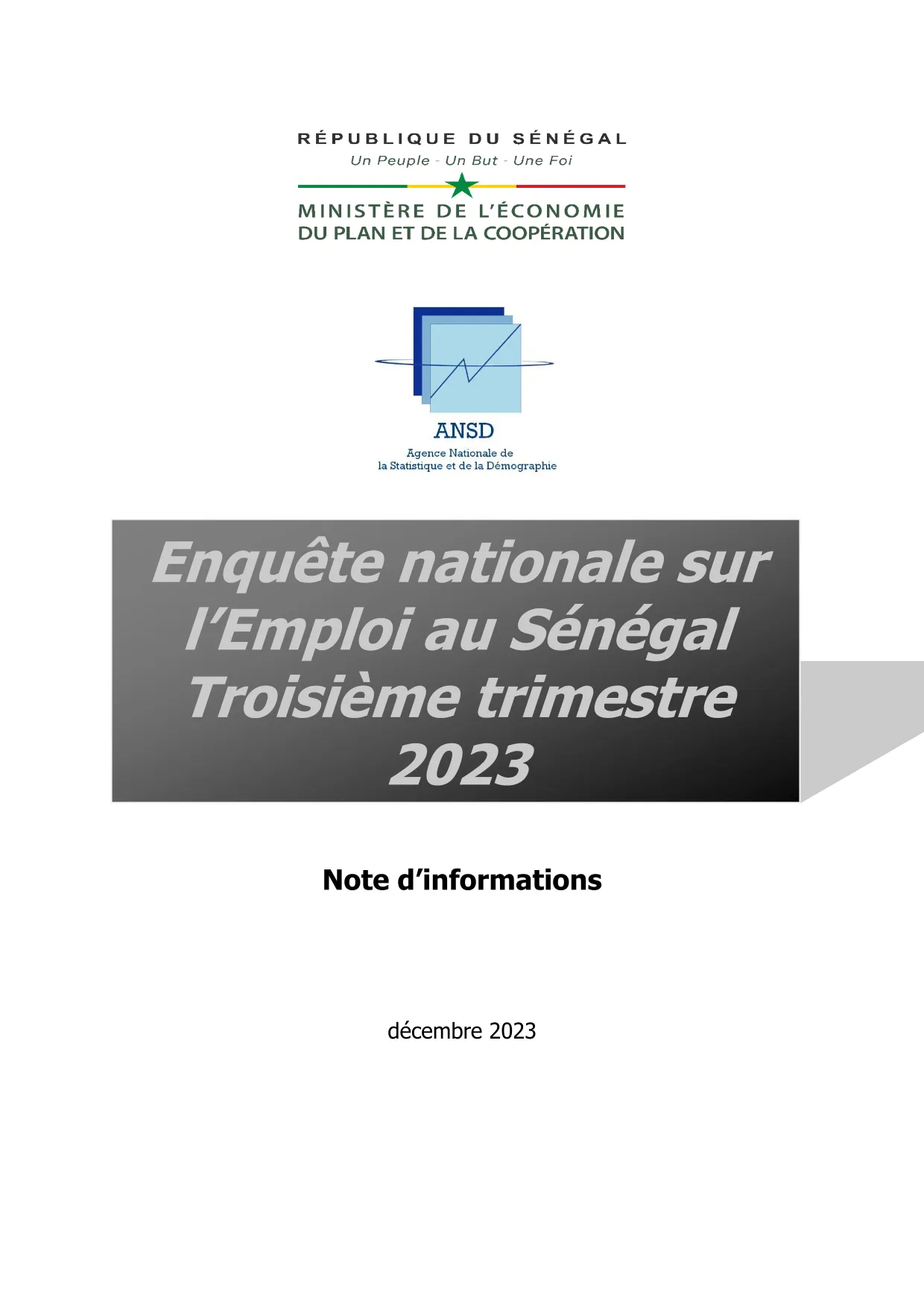 Enquête nationale sur l’Emploi au Sénégal (ENES), troisième trimestre 2023 – ANSD