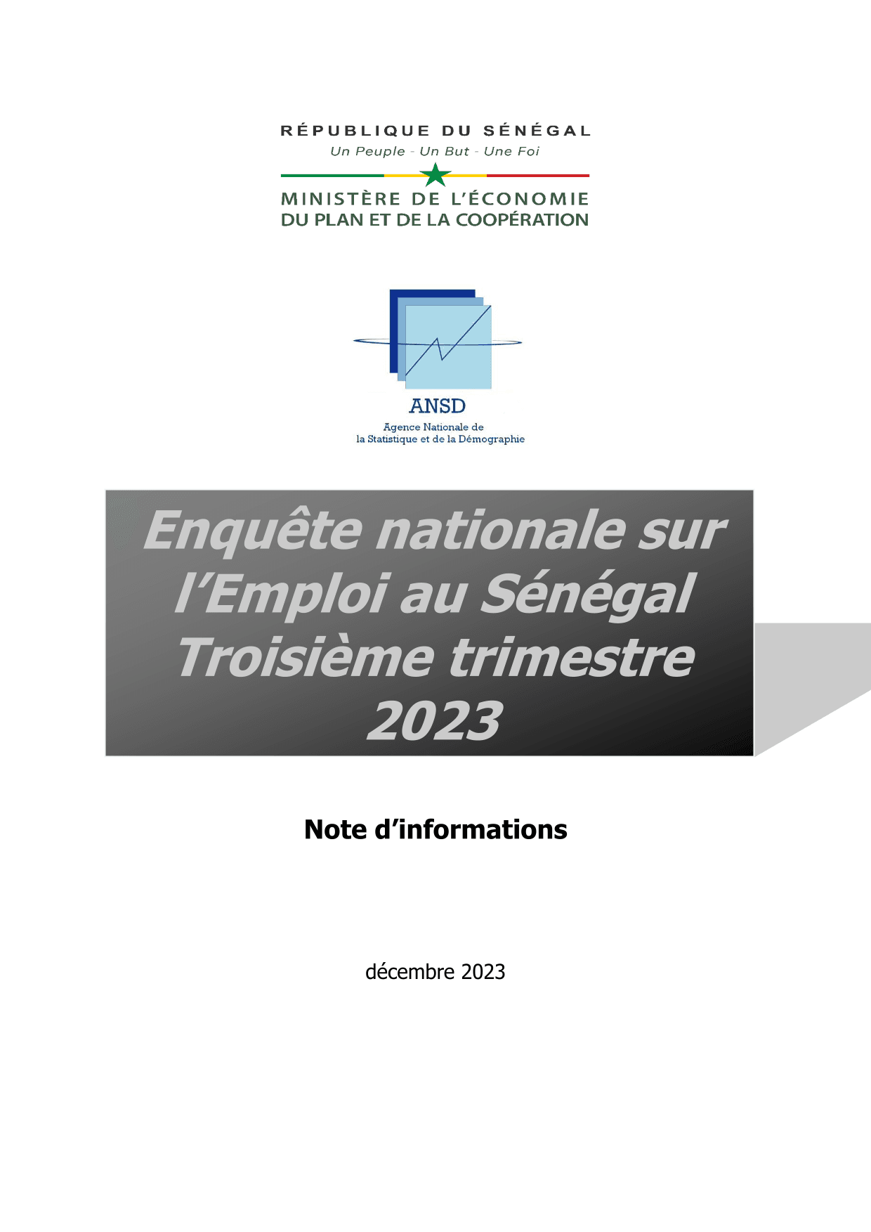 Enquête nationale sur l’Emploi au Sénégal (ENES), troisième trimestre 2023 – ANSD