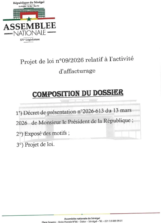 Projet de loi n°09/2026 relatif à l'activité d'affacturage – Sénégal