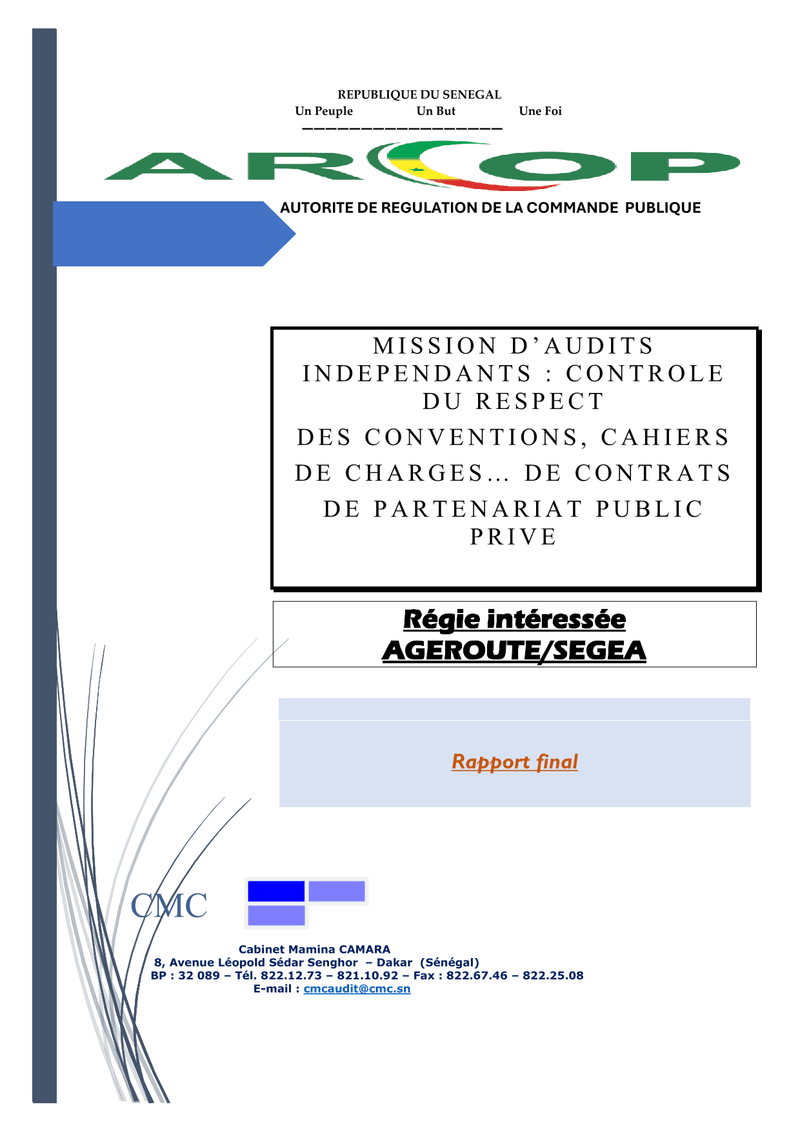 Rapport final d’audit de la régie intéressée AGEROUTE/SEGEA – ARCOP