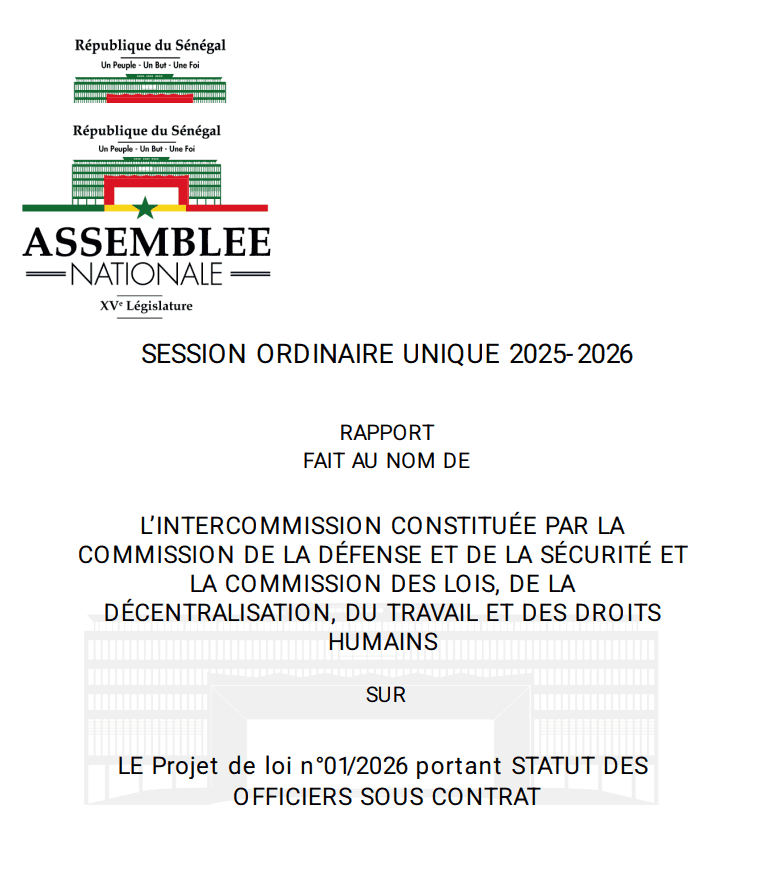 Rapport Projet de loi n°01/2026 portant statut des officiers sous contrat