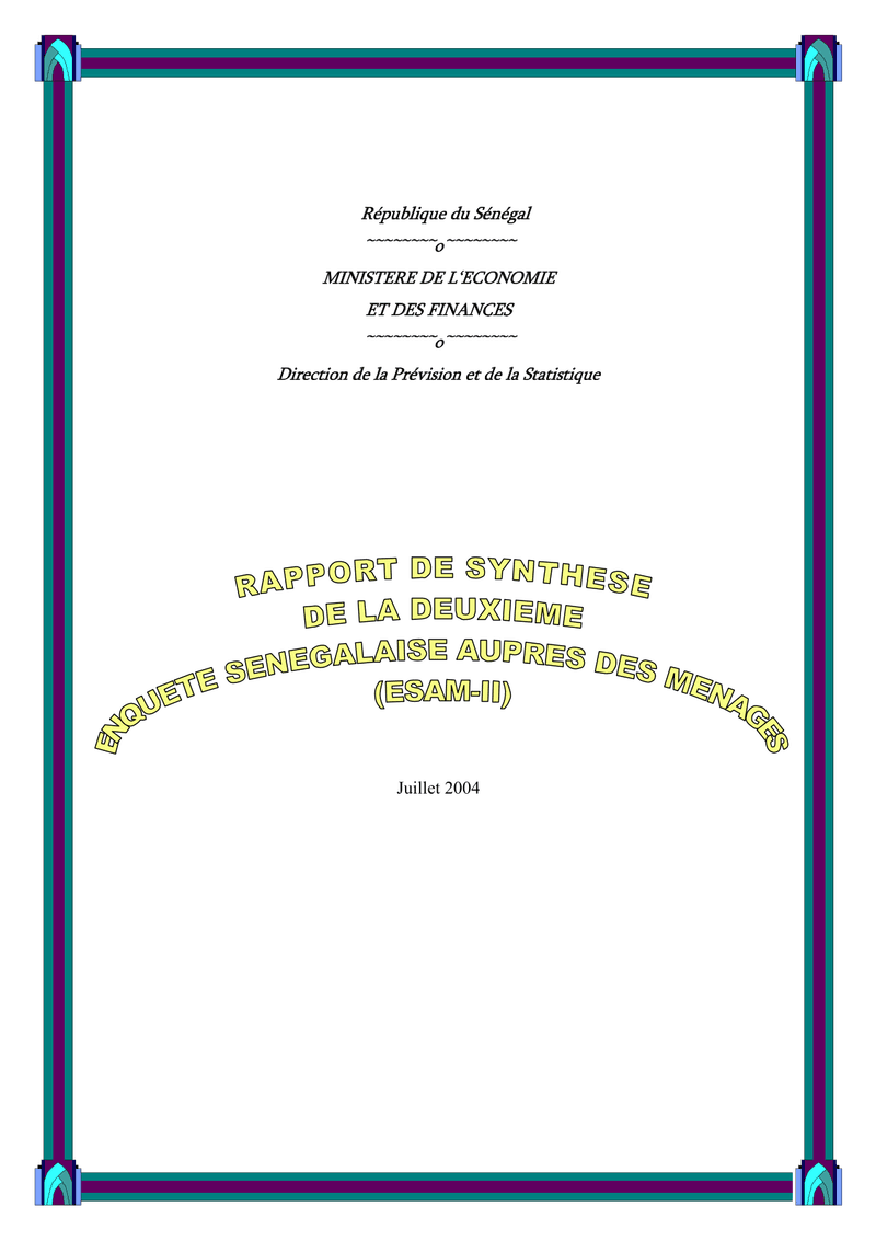 Rapport de synthèse de la Deuxième Enquête sénégalaise auprès des ménages (ESAM II) 2001-2002 – DPS