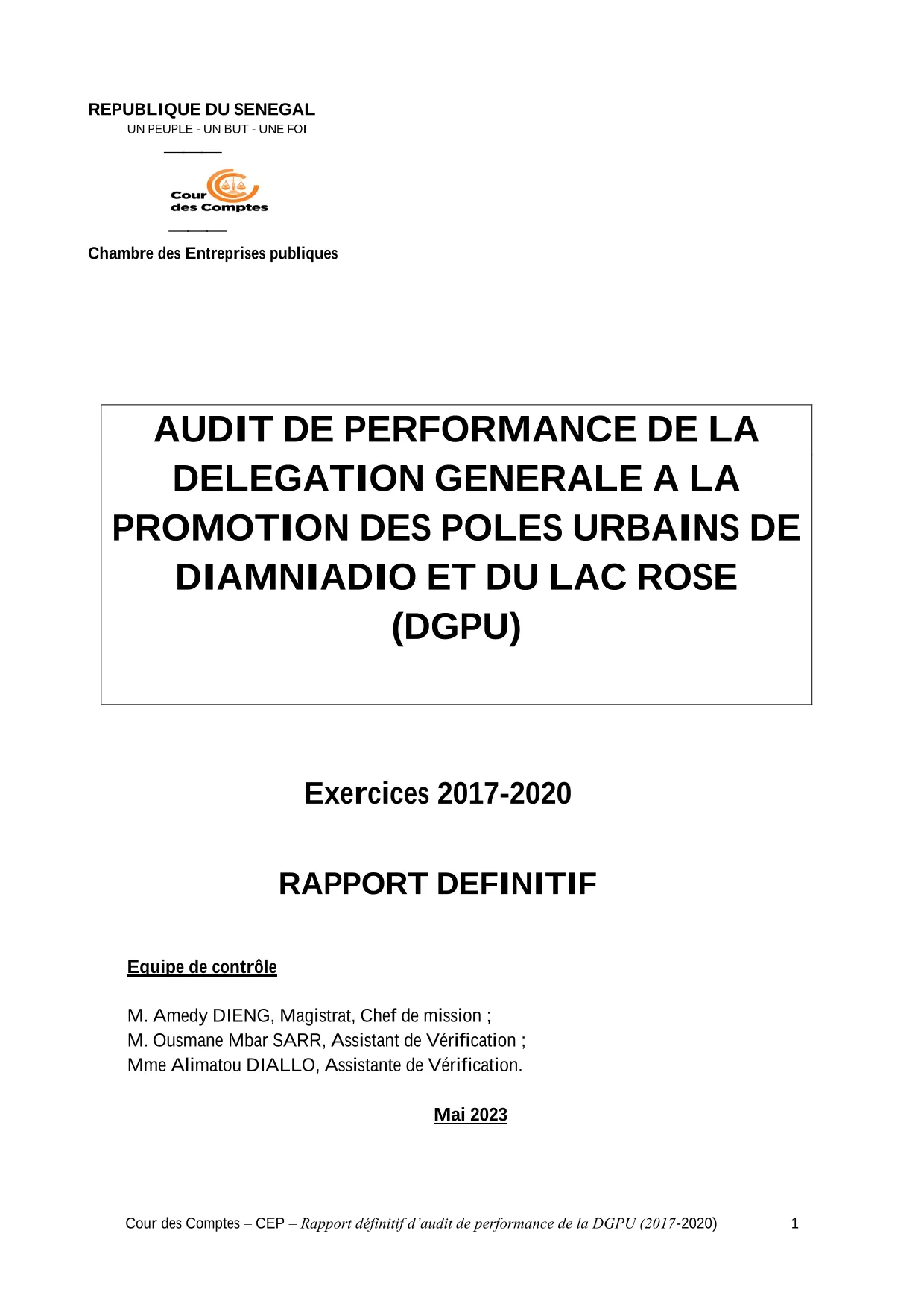 Cour des comptes Rapport contrôle de la gestion de la DPGU (2018-2021)