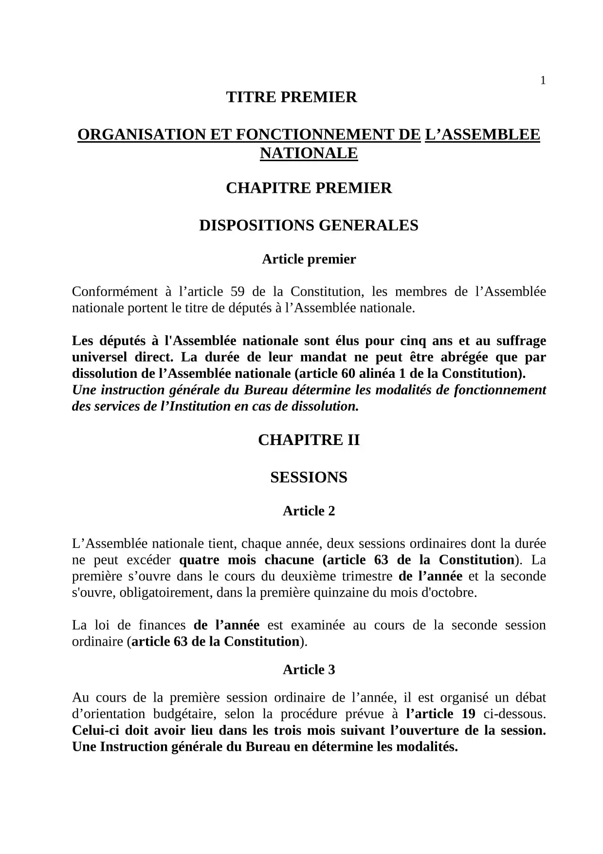 Règlement intérieur de l'Assemblée nationale