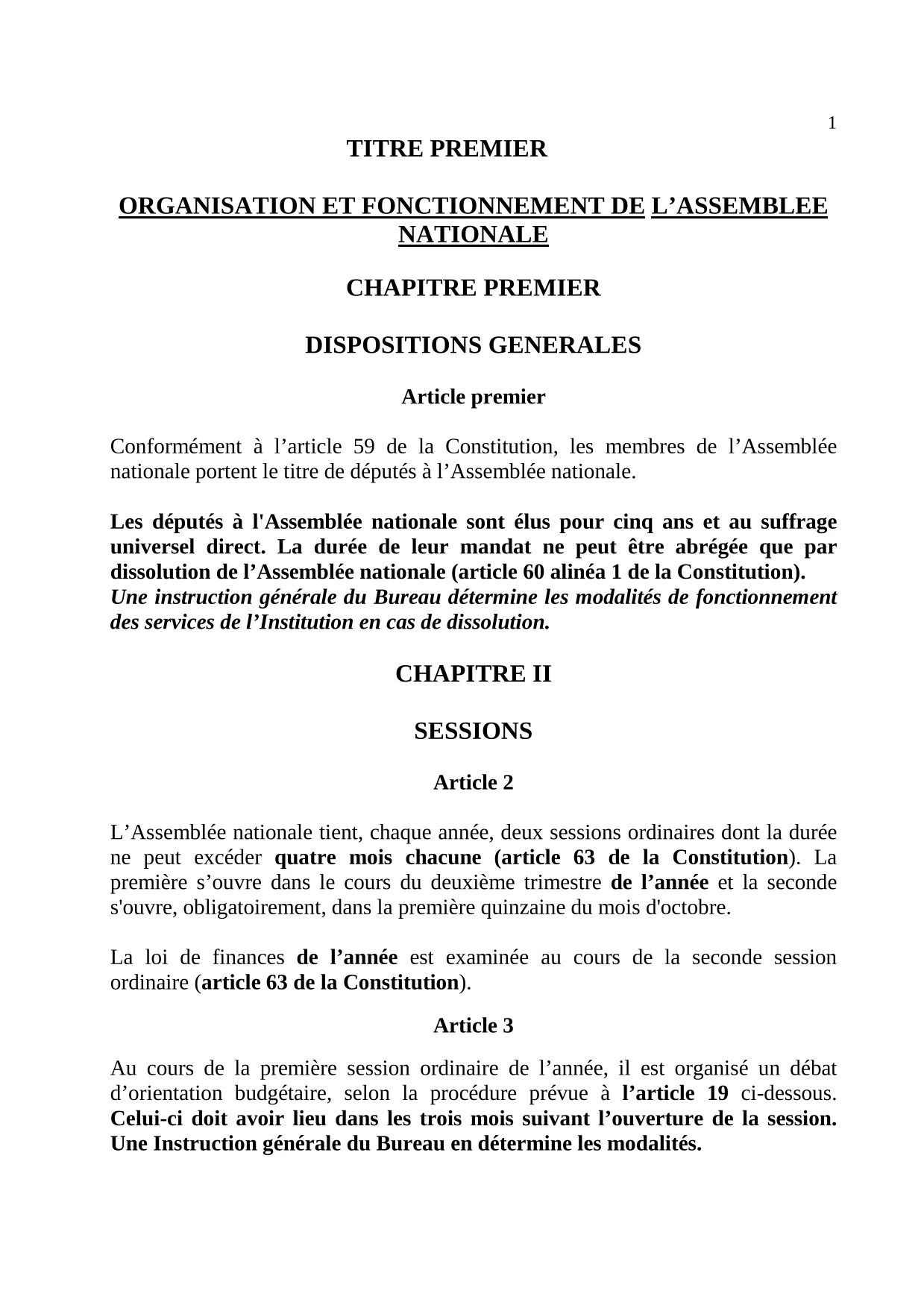Règlement intérieur de l'Assemblée nationale
