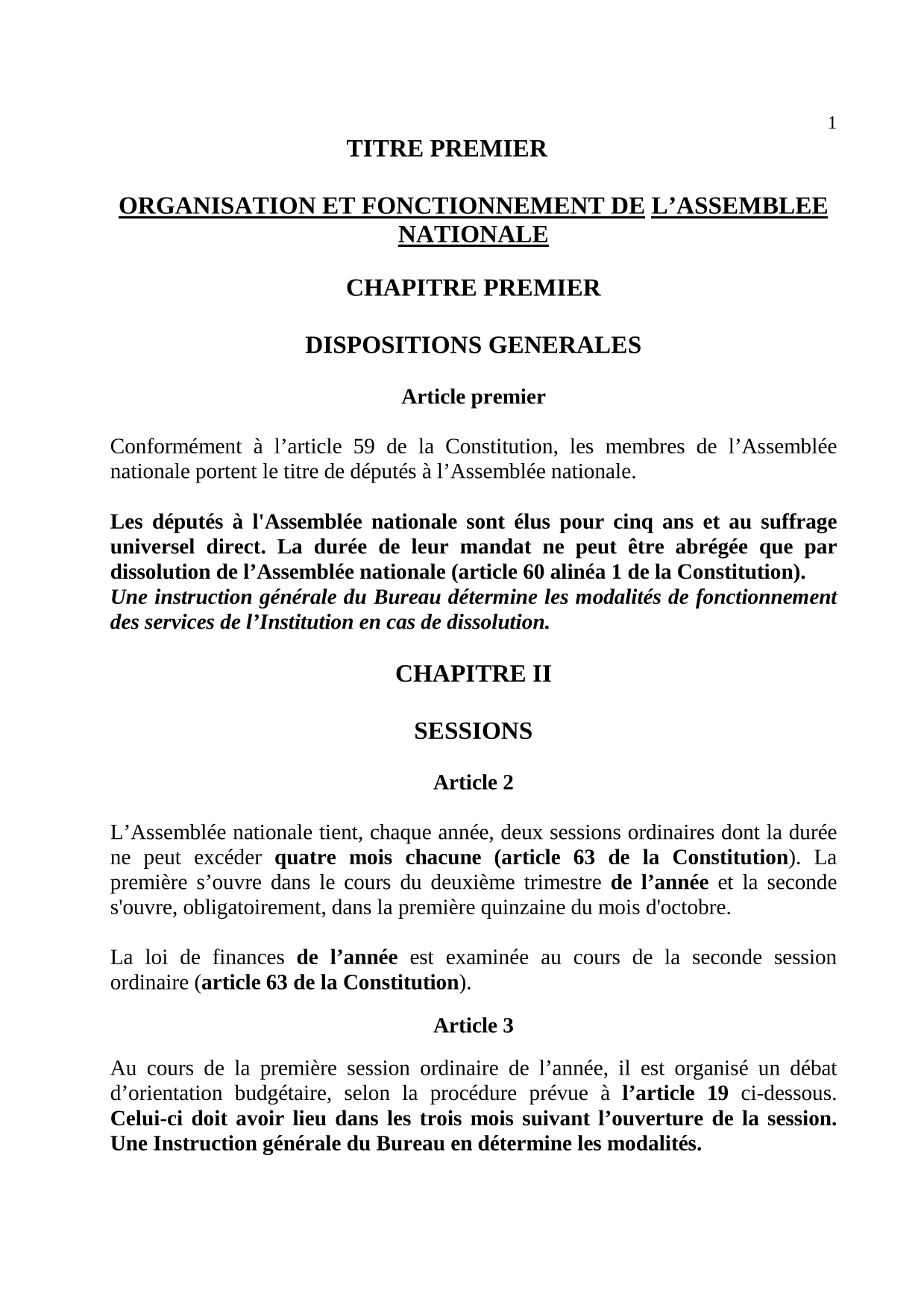 Règlement intérieur de l'Assemblée nationale