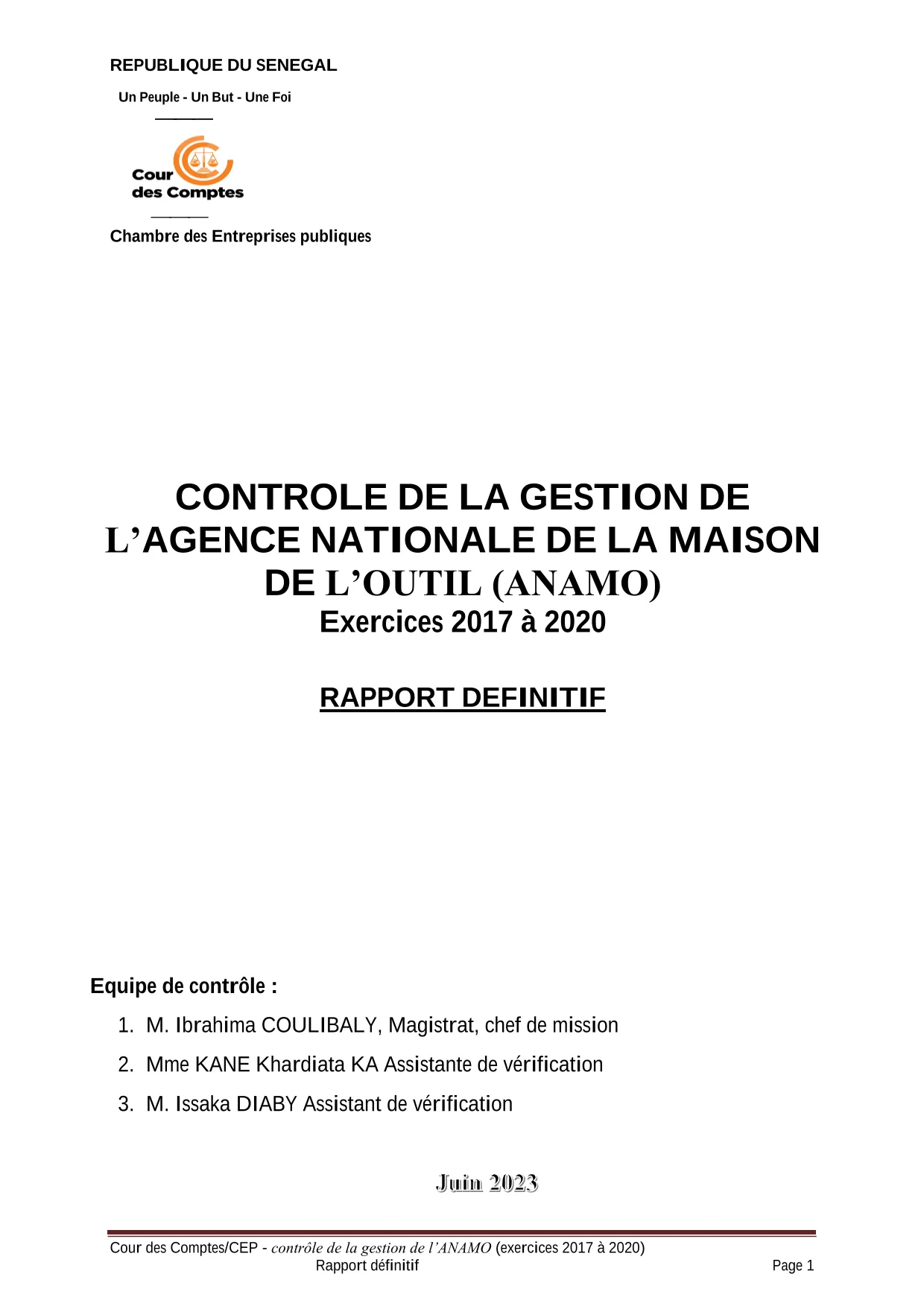 Cour des comptes Rapport contrôle de la gestion de l'ANAMO (2017-2020)