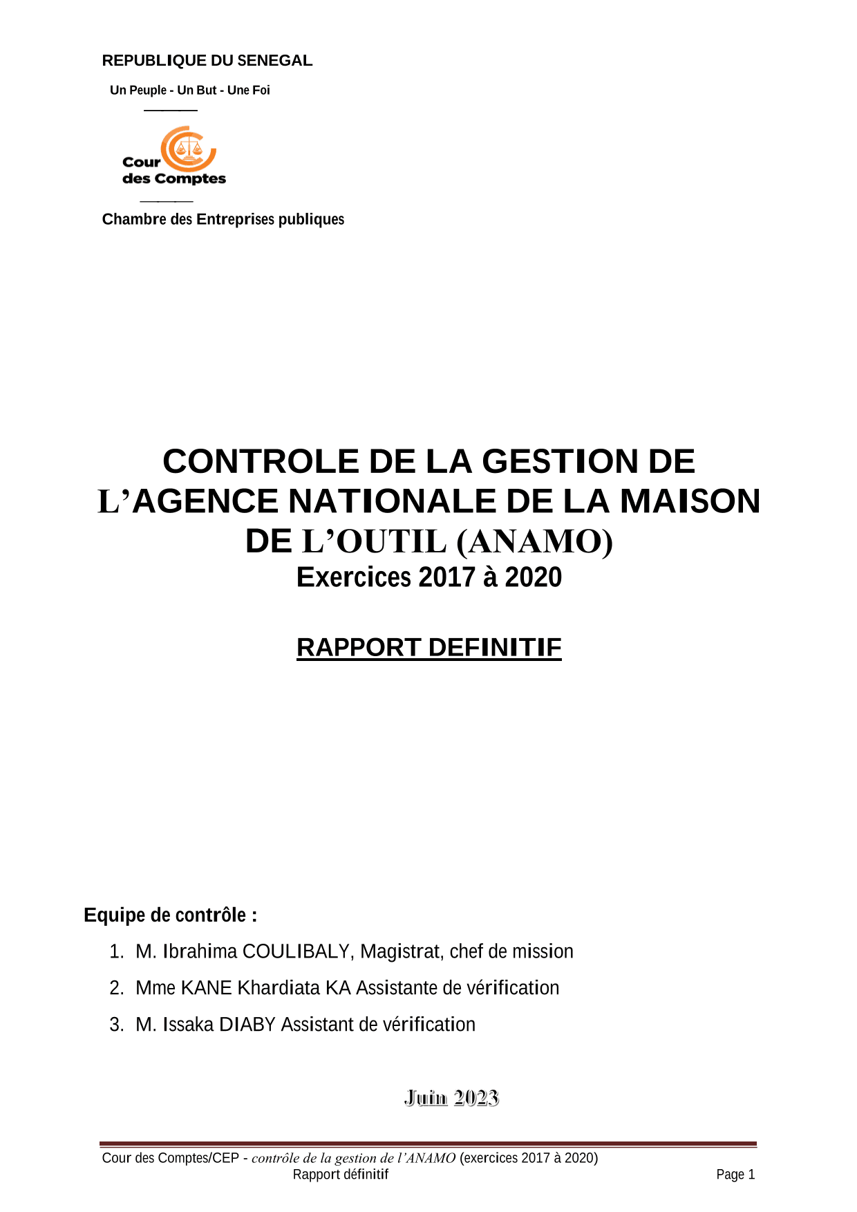 Cour des comptes Rapport contrôle de la gestion de l'ANAMO (2017-2020)