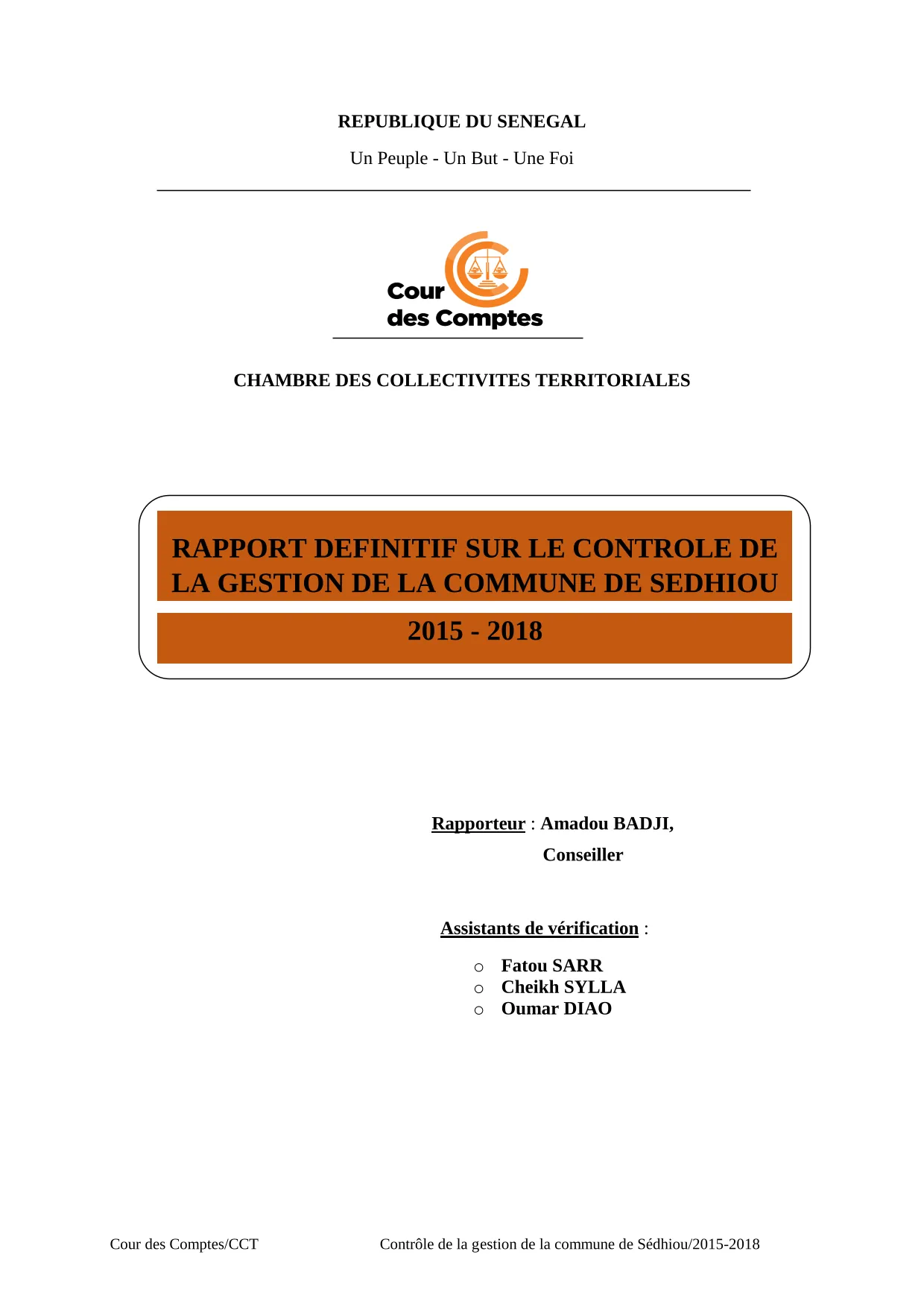 Cour des comptes Rapport contrôle commune de Sédhiou (2015-2018)