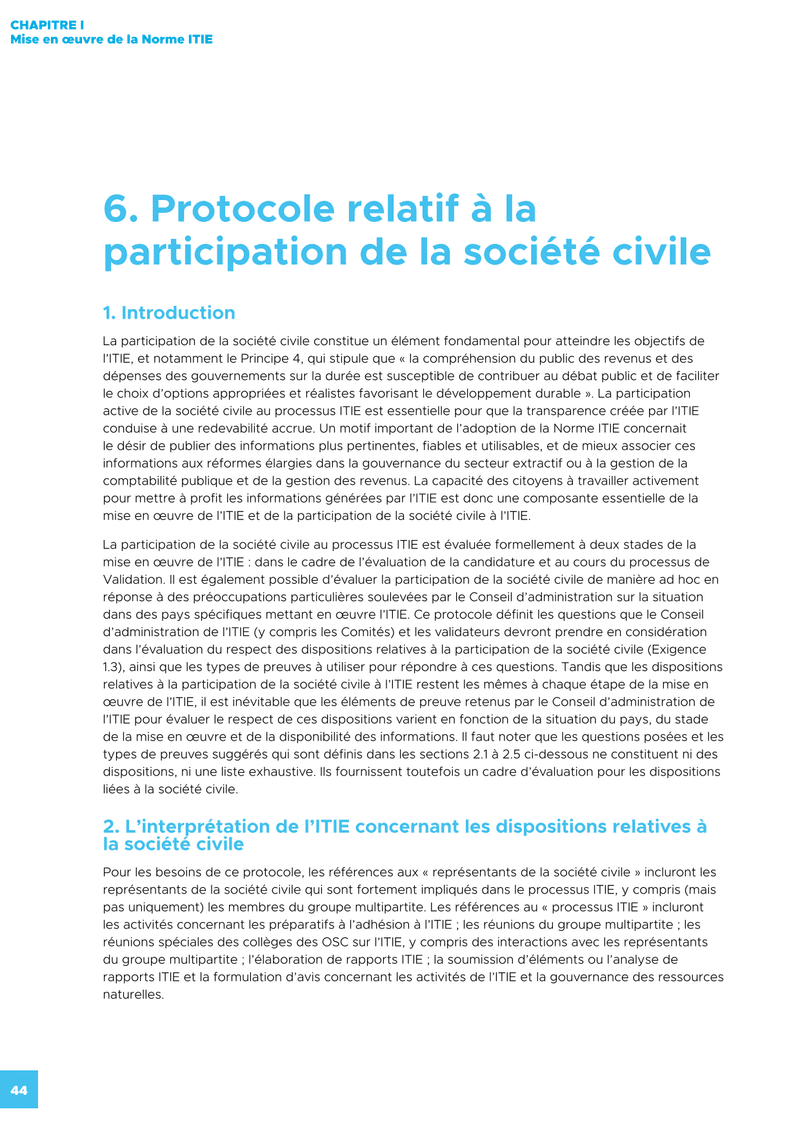 Protocole relatif à la participation de la société civile dans la Norme ITIE – Initiative pour la transparence dans les industries extractives (ITIE)