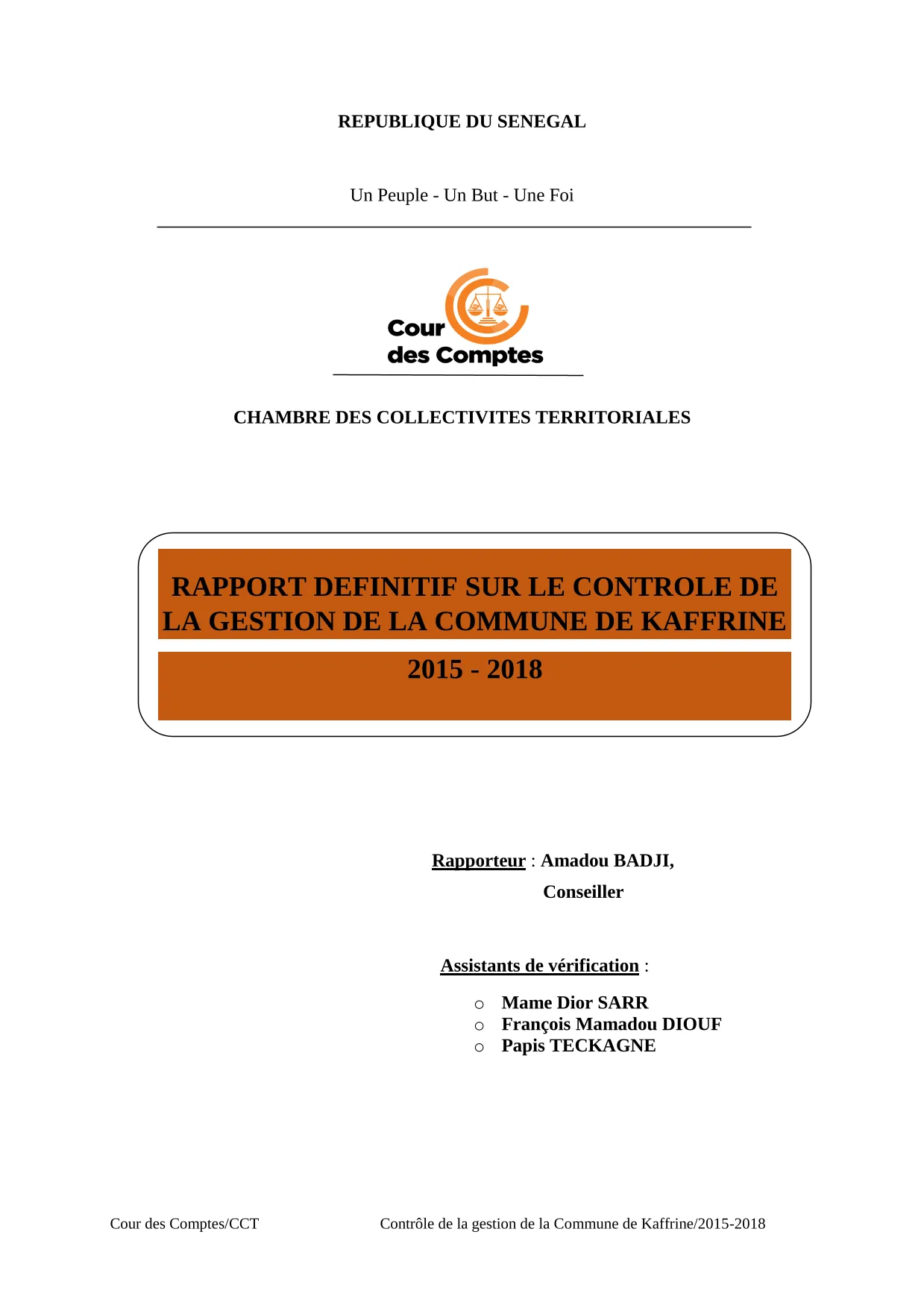 Cour des comptes Rapport contrôle commune de Kaffrine (2015-2018)