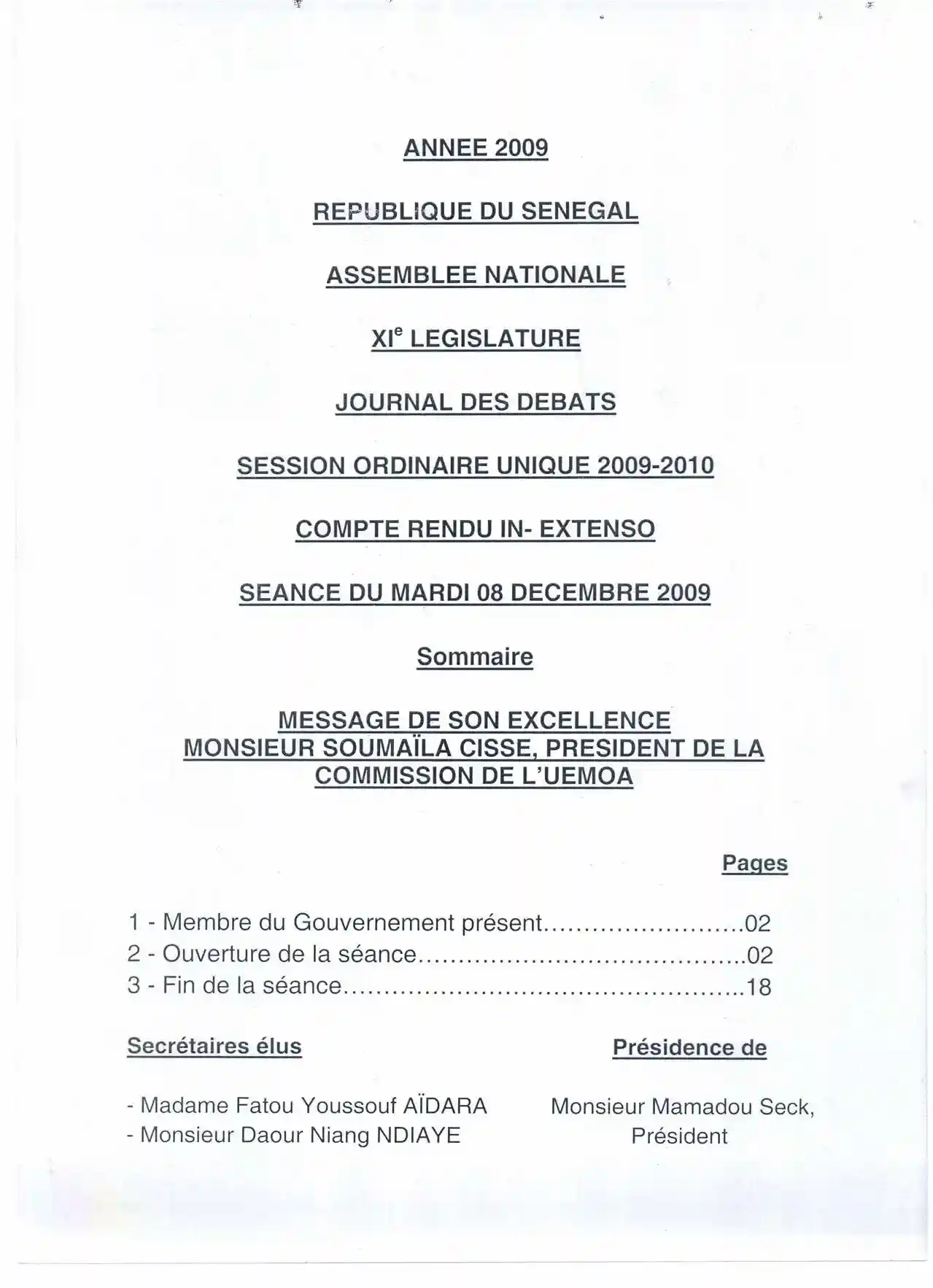 Message de Son Excellence Monsieur Soumaïla Cissé, Président de la Commission de l'UEMOA