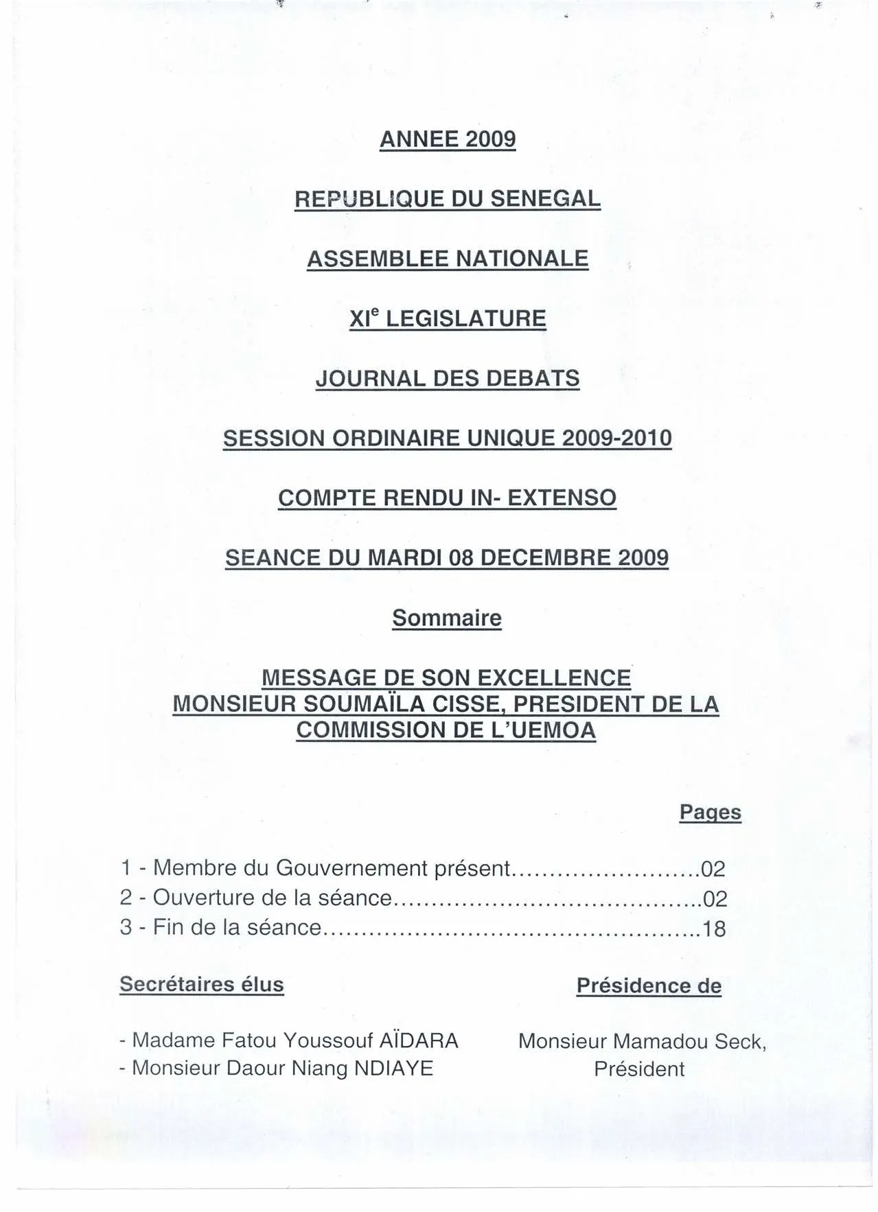 Message de Son Excellence Monsieur Soumaïla Cissé, Président de la Commission de l'UEMOA