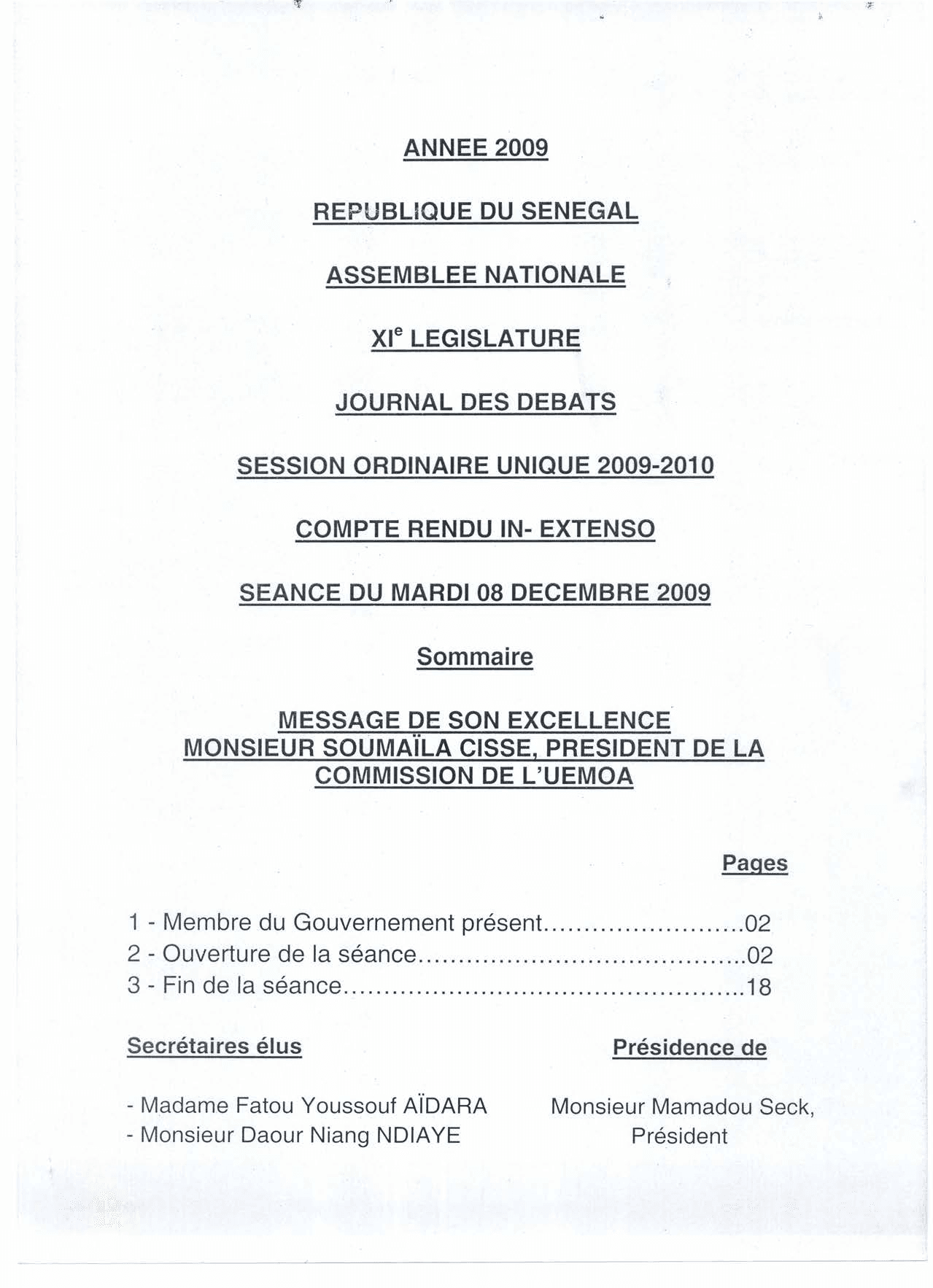 Message de Son Excellence Monsieur Soumaïla Cissé, Président de la Commission de l'UEMOA