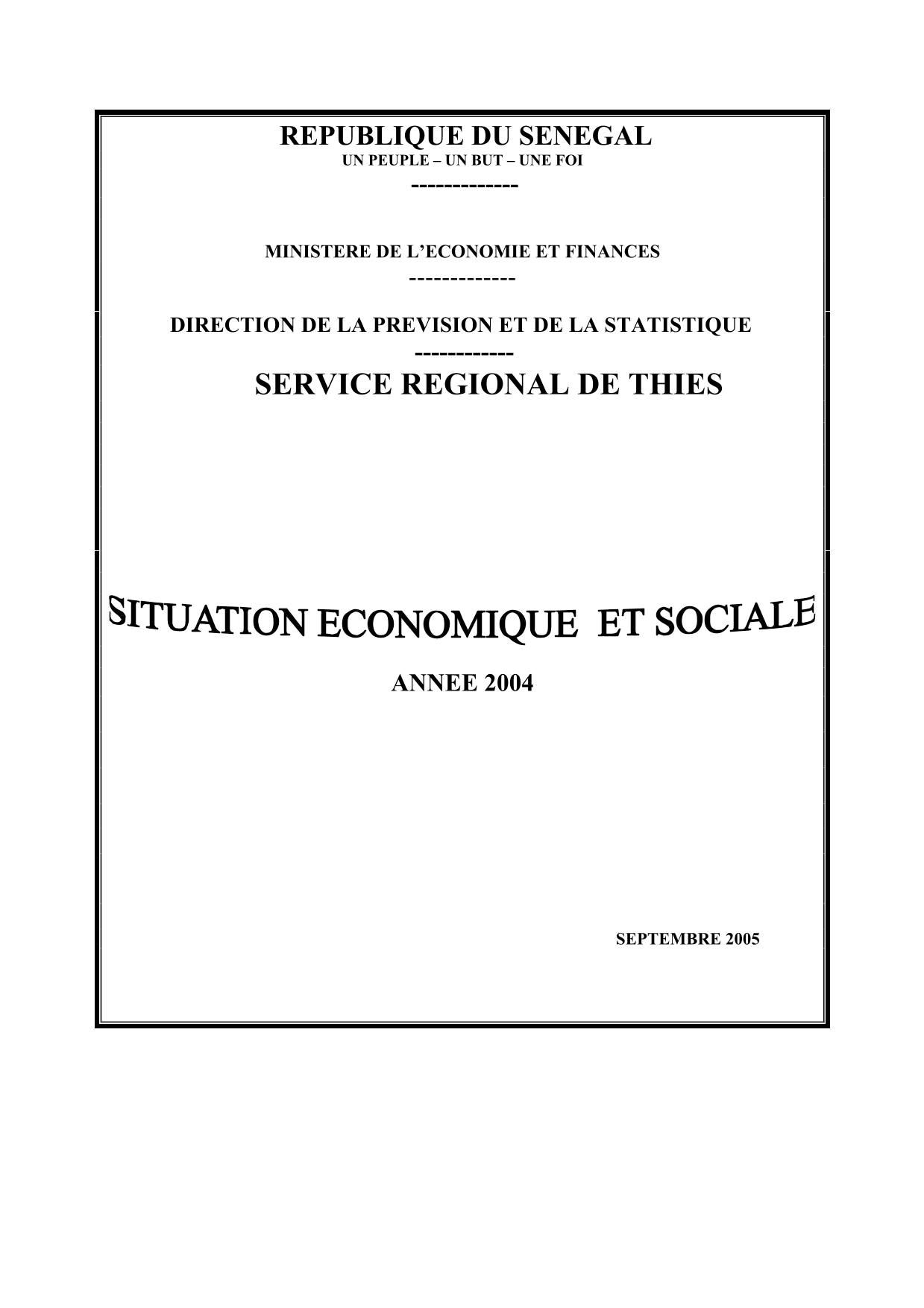 Situation économique et sociale (SES) de la région de Thiès 2004 – Direction de la Prévision et de la Statistique (DPS)