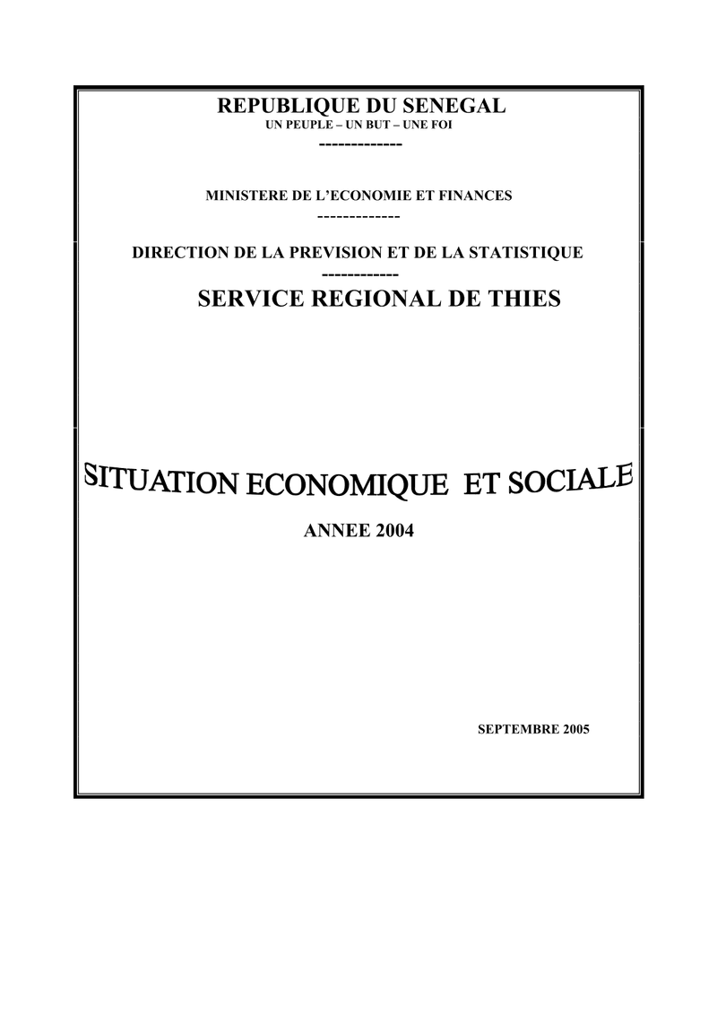 Situation économique et sociale (SES) de la région de Thiès 2004 – Direction de la Prévision et de la Statistique (DPS)