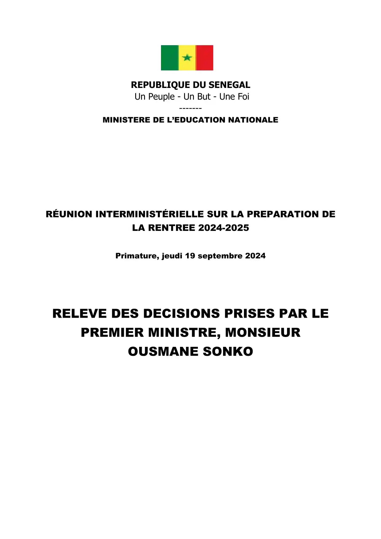 Réunion interministérielle sur la rentrée scolaire 2024-2025