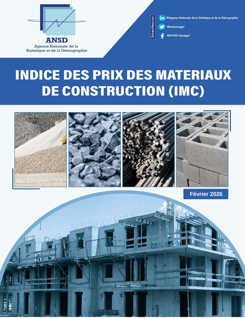 Indice des prix des matériaux de construction (IMC) de février 2026 – ANSD