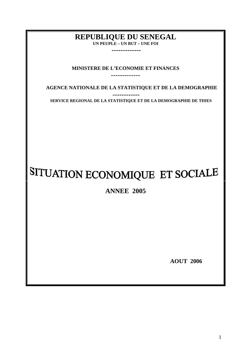 Situation économique et sociale (SES) de la région de Thiès 2005 – ANSD