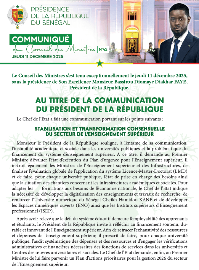 Communiqué du Conseil des Ministres du 11 décembre 2025