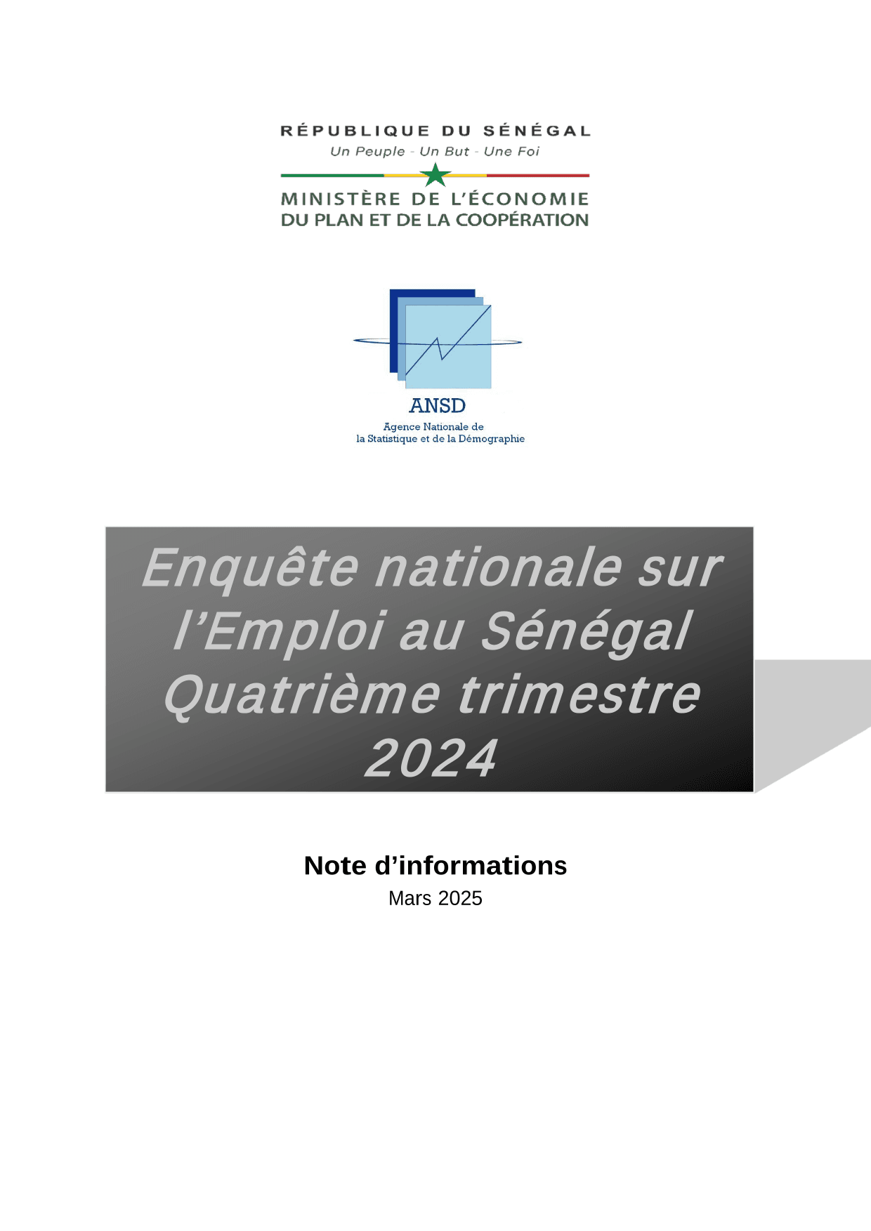 Enquête nationale sur l’emploi au Sénégal, quatrième trimestre 2024 – ANSD