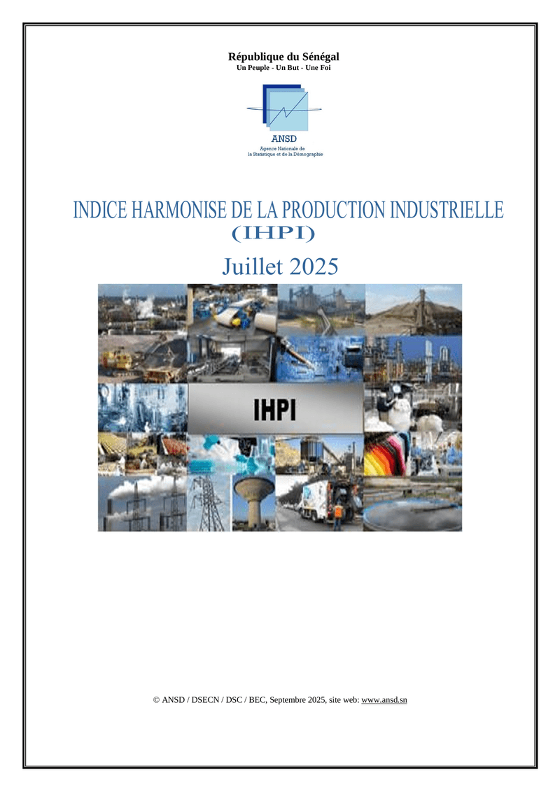 Indice harmonisé de la production industrielle (IHPI), juillet 2025 – ANSD