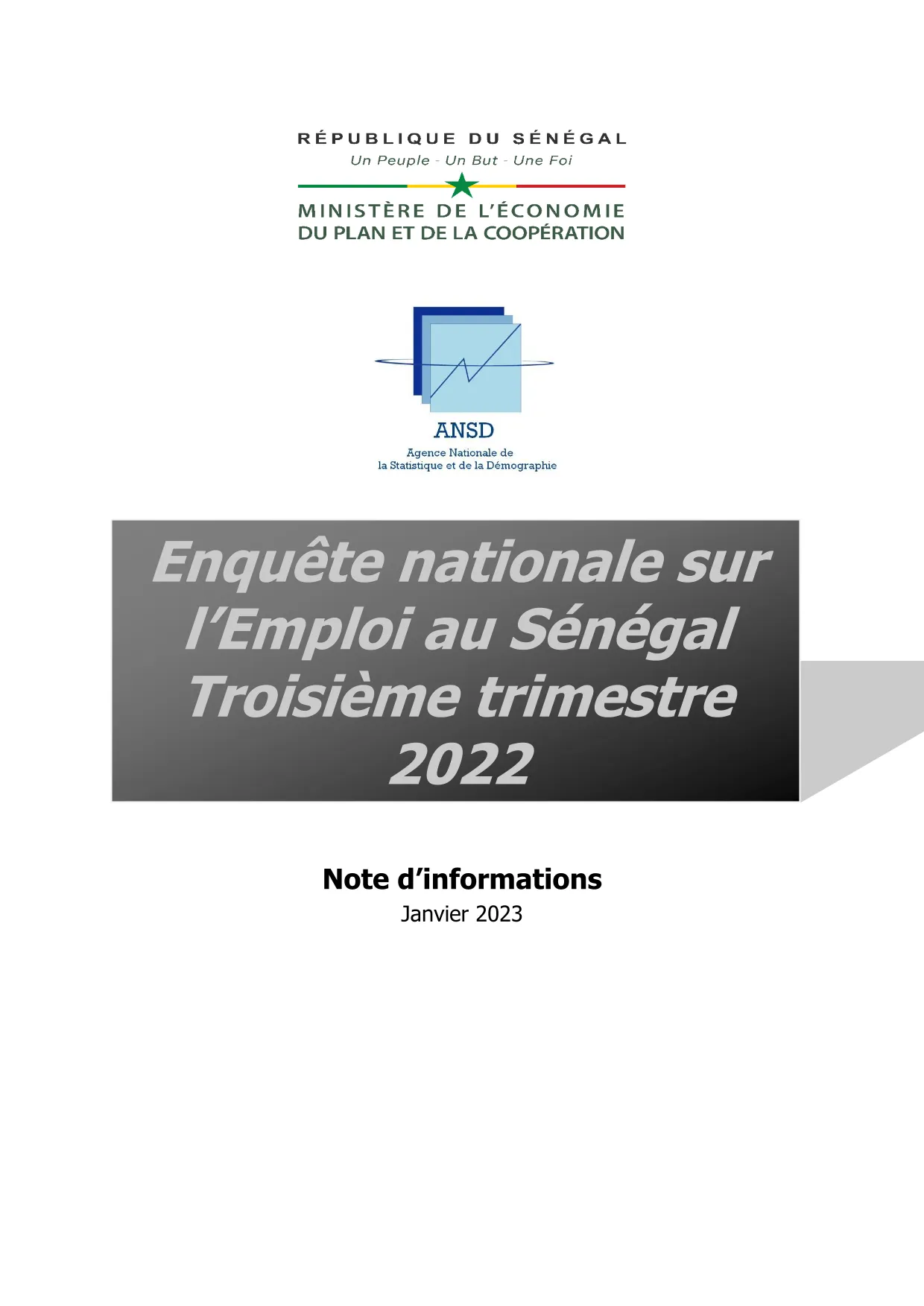 Enquête nationale sur l'emploi au Sénégal, troisième trimestre 2022 – ANSD