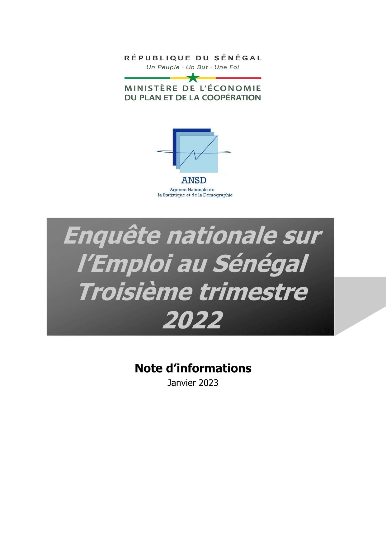 Enquête nationale sur l'emploi au Sénégal, troisième trimestre 2022 – ANSD
