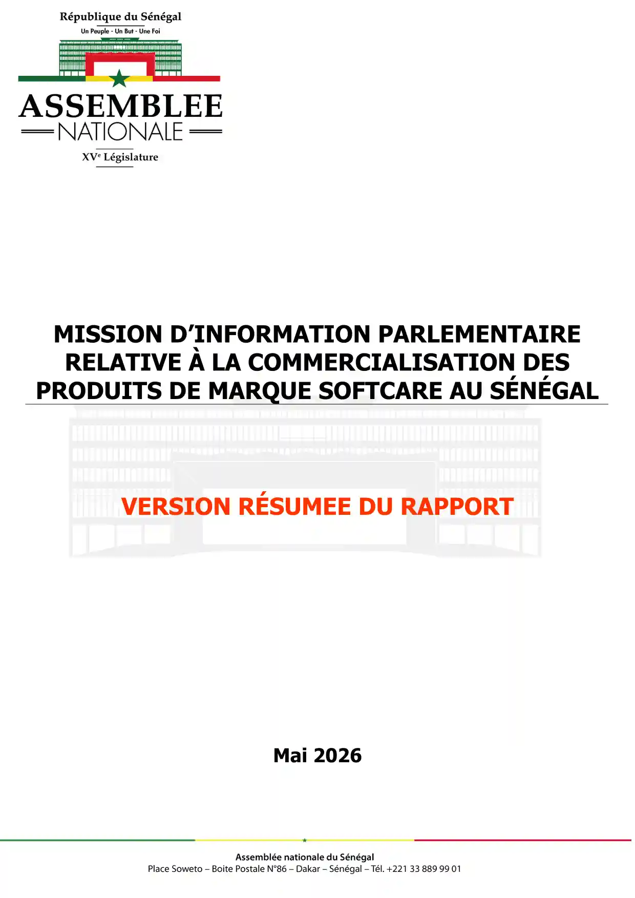 Produits SOFTCARE au Sénégal - Rapport résumé de la Mission d'information parlementaire – Assemblée nationale (mai 2026)