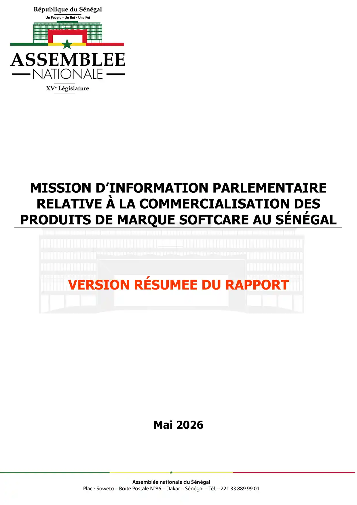 Produits SOFTCARE au Sénégal - Rapport résumé de la Mission d'information parlementaire – Assemblée nationale (mai 2026)