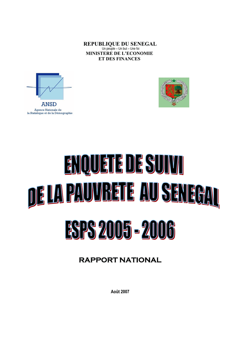 Enquête de Suivi de la Pauvreté au Sénégal (ESPS) 2005-2006, rapport national – ANSD