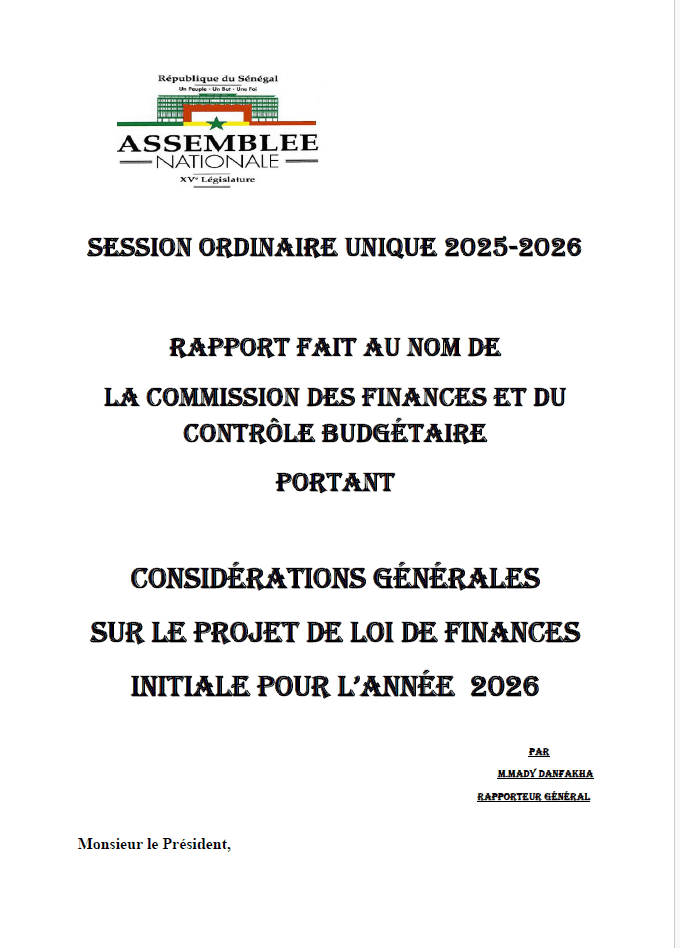 Rapport de la commission des finances et du budget sur le projet de loi de finances initiale 2026