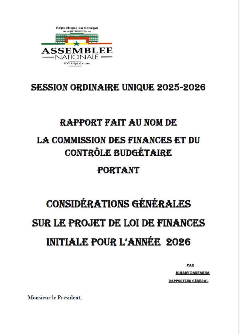 Rapport de la commission des finances et du budget sur le projet de loi de finances initiale 2026