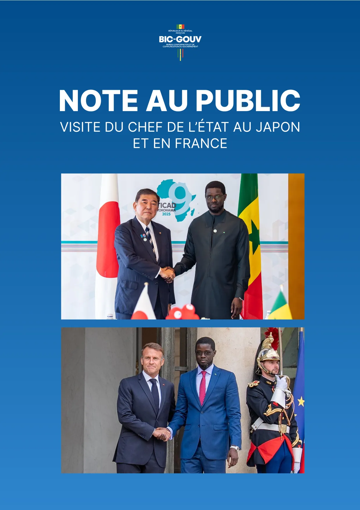 Note au Public - Visite du Président Diomaye Faye au Japon et en France