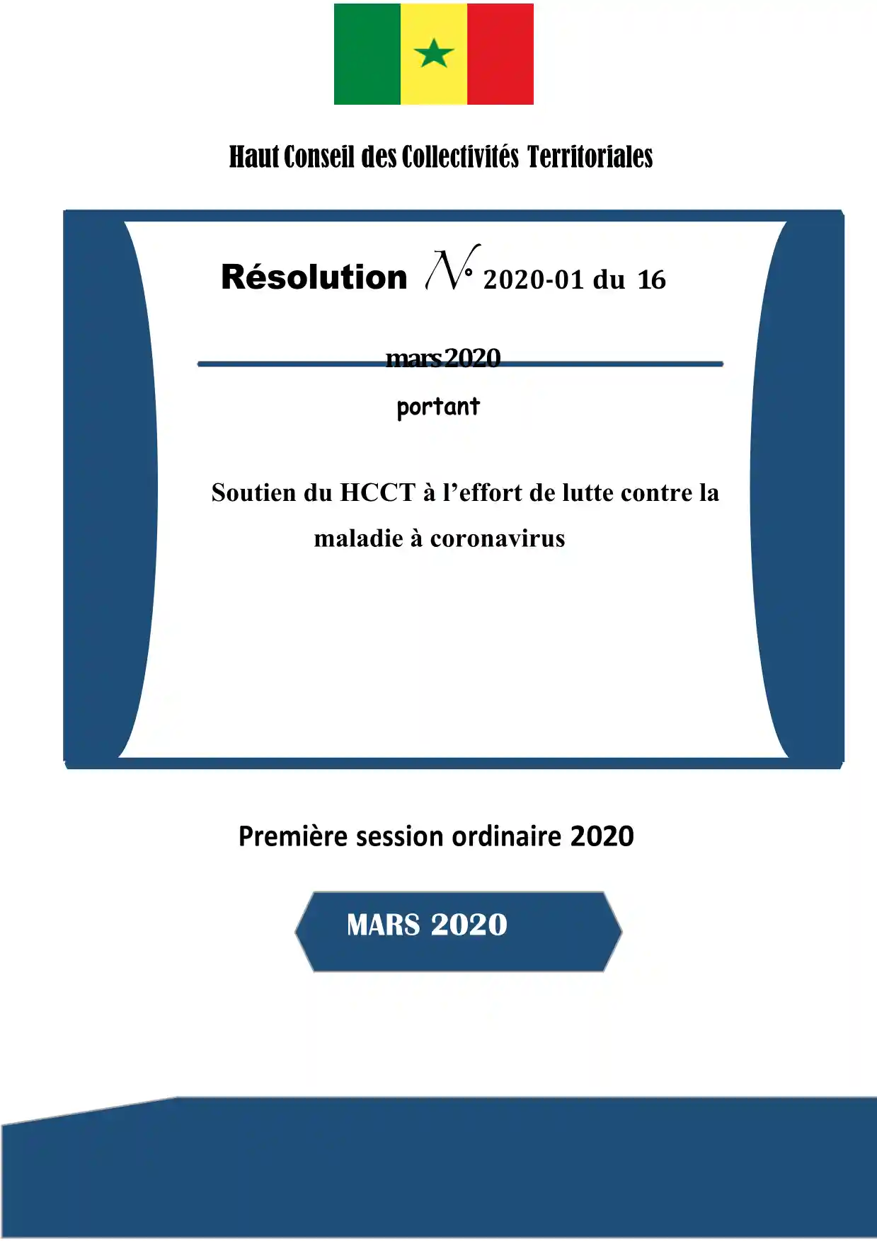 Résolution N° 2020-01 du 16 mars 2020 portant Soutien du HCCT à l'effort de lutte contre la maladie