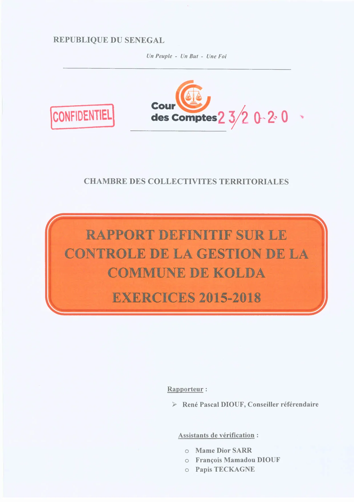 Cour des comptes Rapport contrôle commune de Kolda (2015-2018)