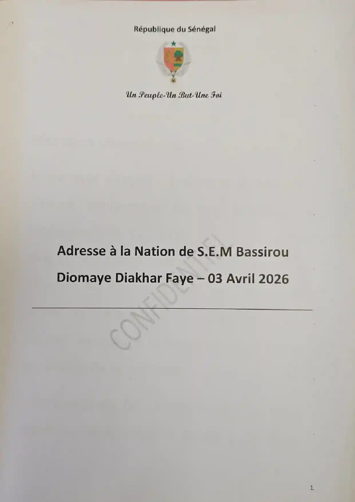 Adresse à la Nation du président Diomaye FAYE ce 3 avril 2026